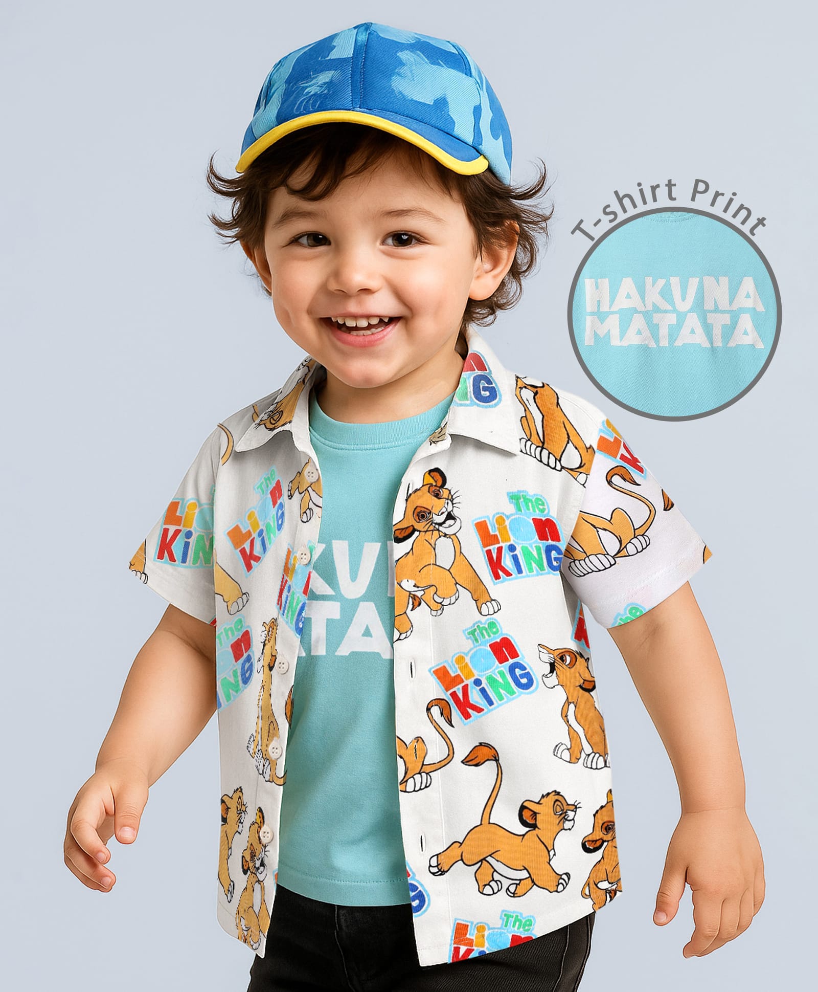 Babyhug Disney Cotton Knit Half Sleeves Shirt With T-Shirt With Lion King Print - Light Blue & White-picture-23