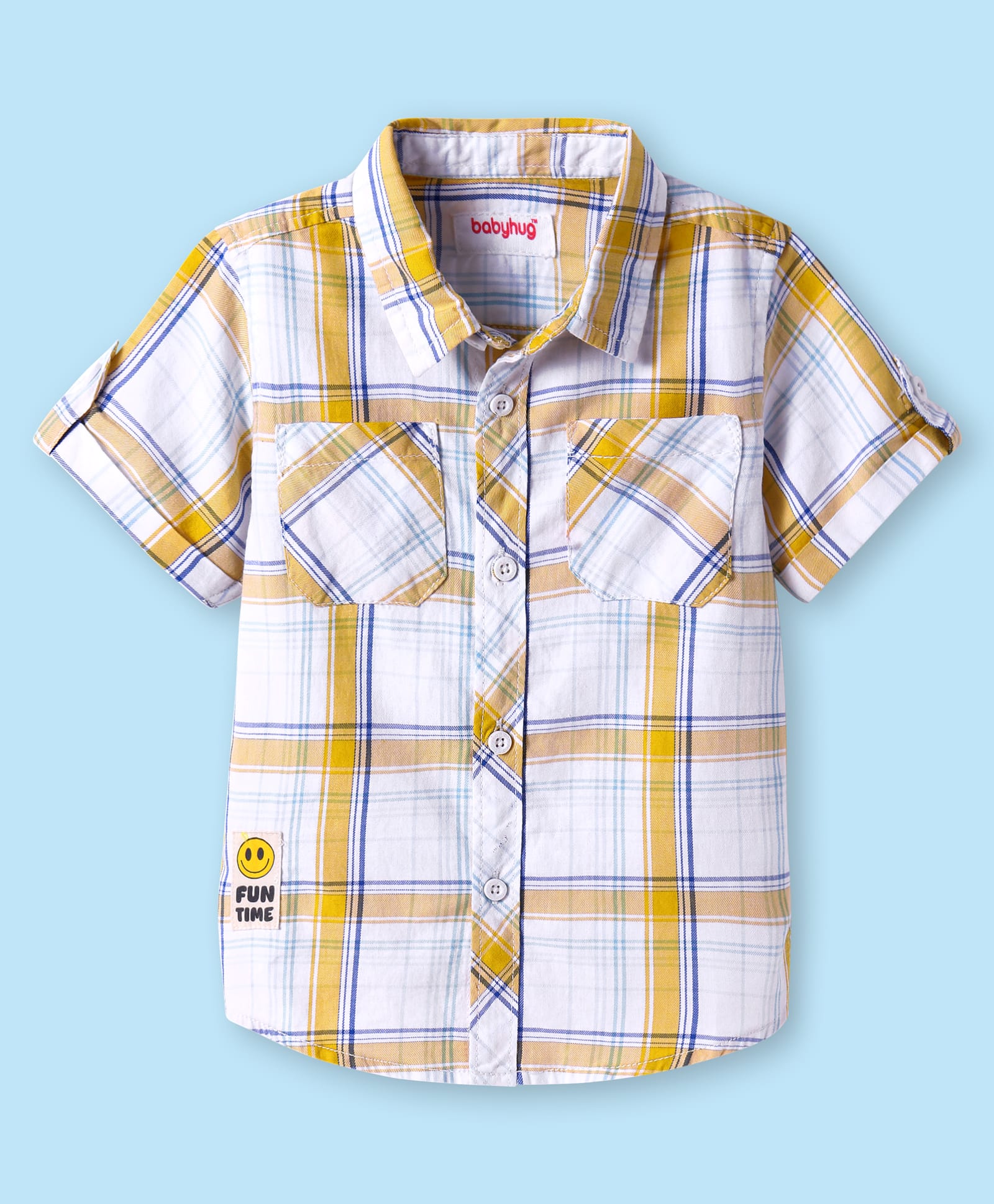 Babyhug Cotton Woven Half Sleeves Checkered Shirt - Yellow-picture-36