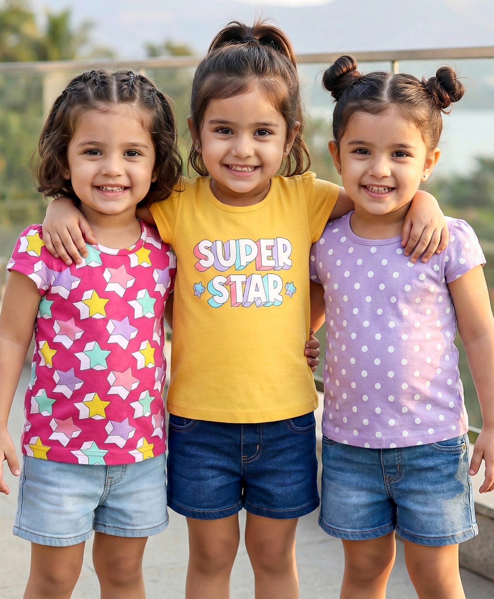Babyhug Cotton Knit Half Sleeves T-Shirts with Polka Dots & Floral Print Pack of 3 - Lilac & Pink-image-43