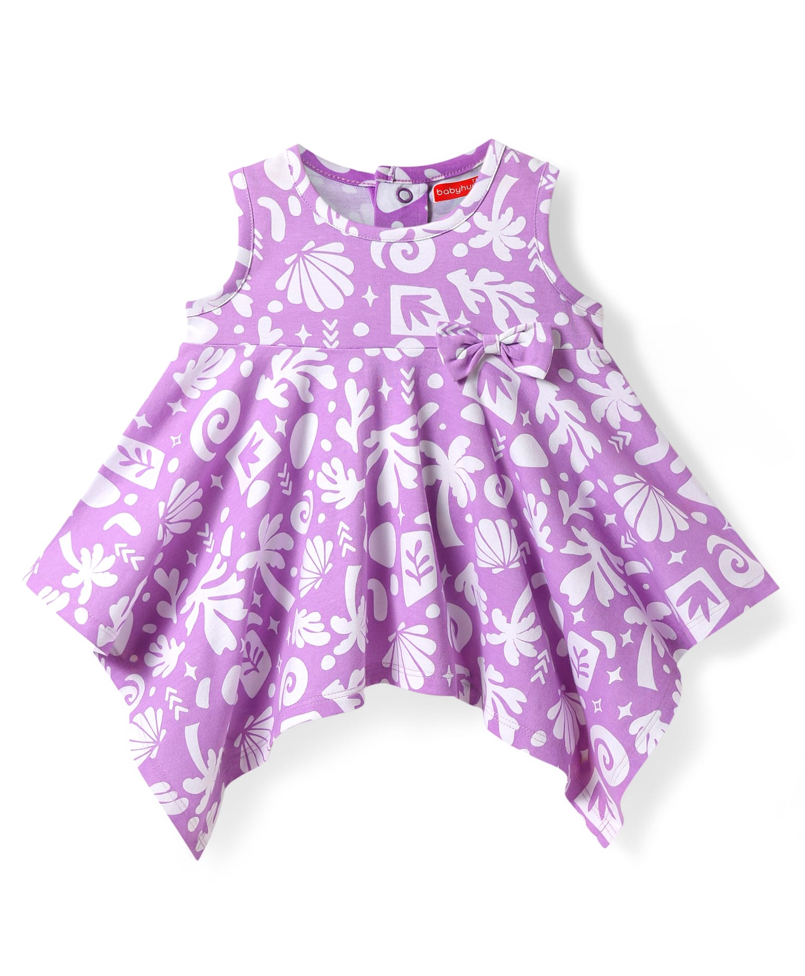 Babyhug Cotton Knit Sleeveless Top With Floral Print With Bow Applique - Purple-image-37