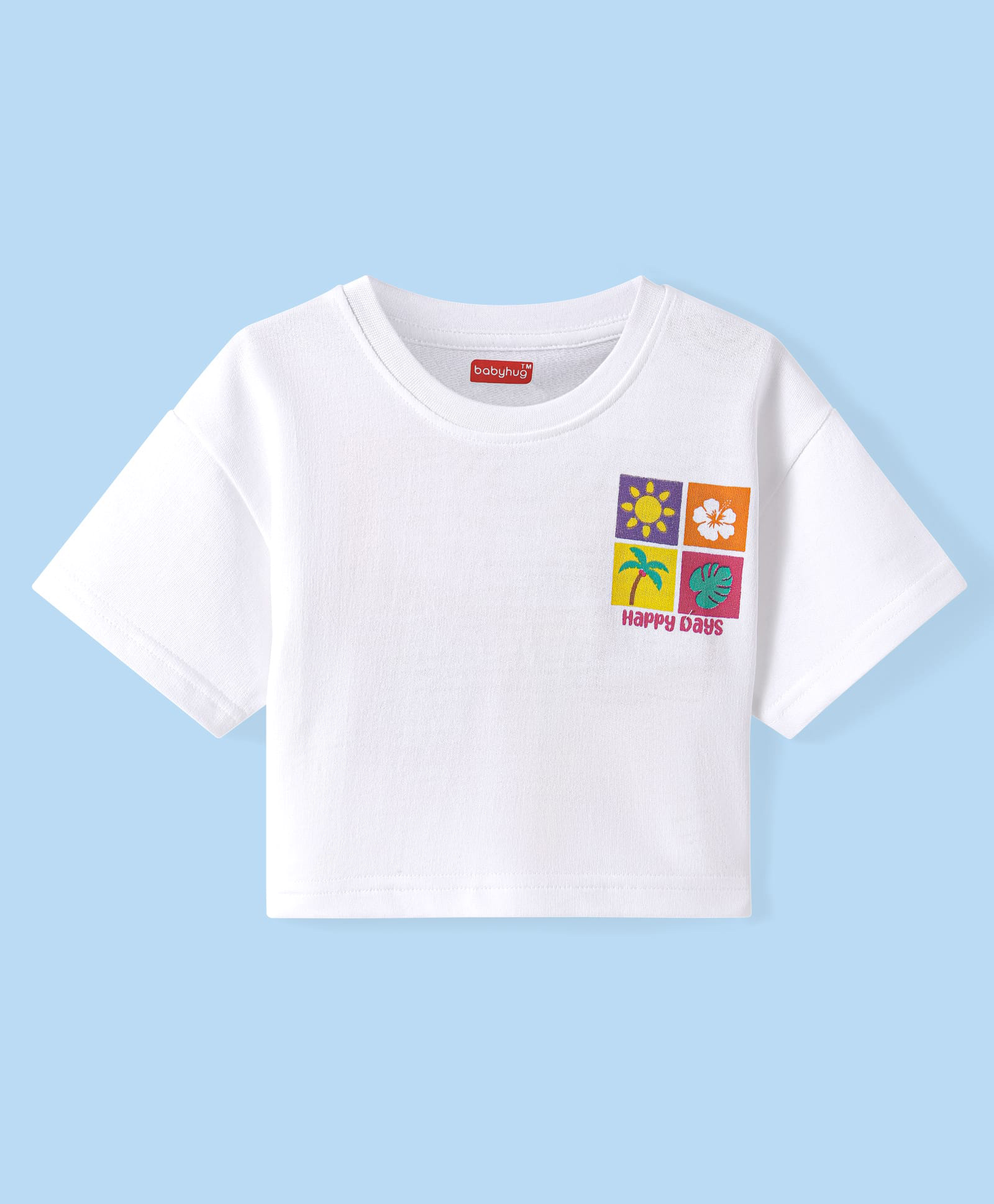 Babyhug Terry Knit Half Drop Shoulder Sleeves T-Shirt with Tropical Theme Print - White-picture-24