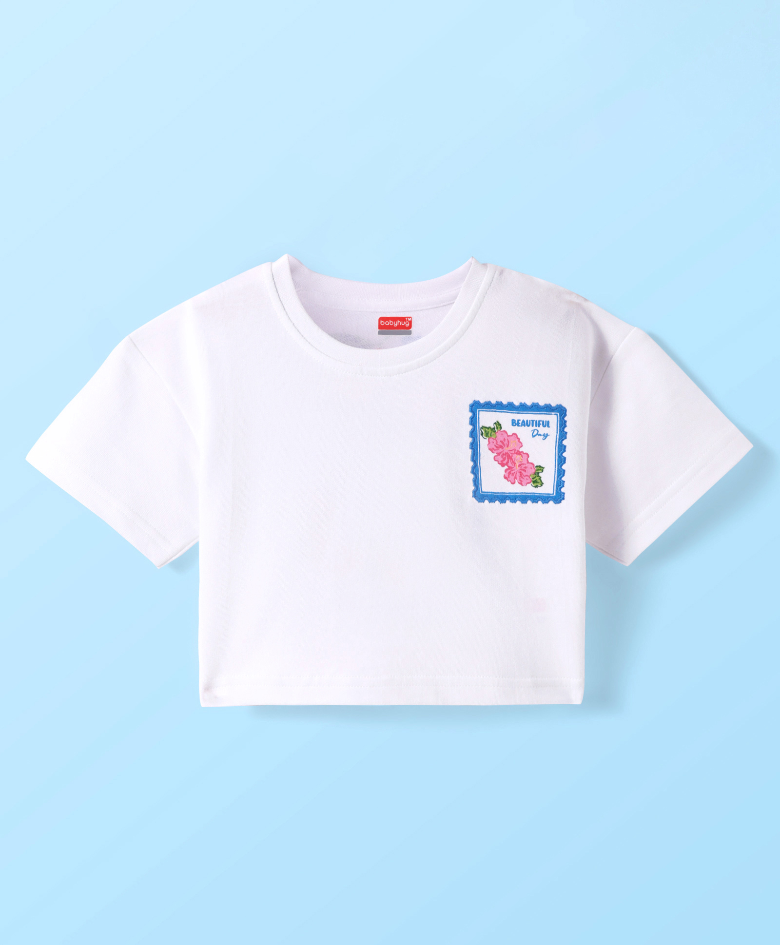 Babyhug Terry Knit Half Sleeves T-Shirt With Beautiful Day Text Print - White-picture-15
