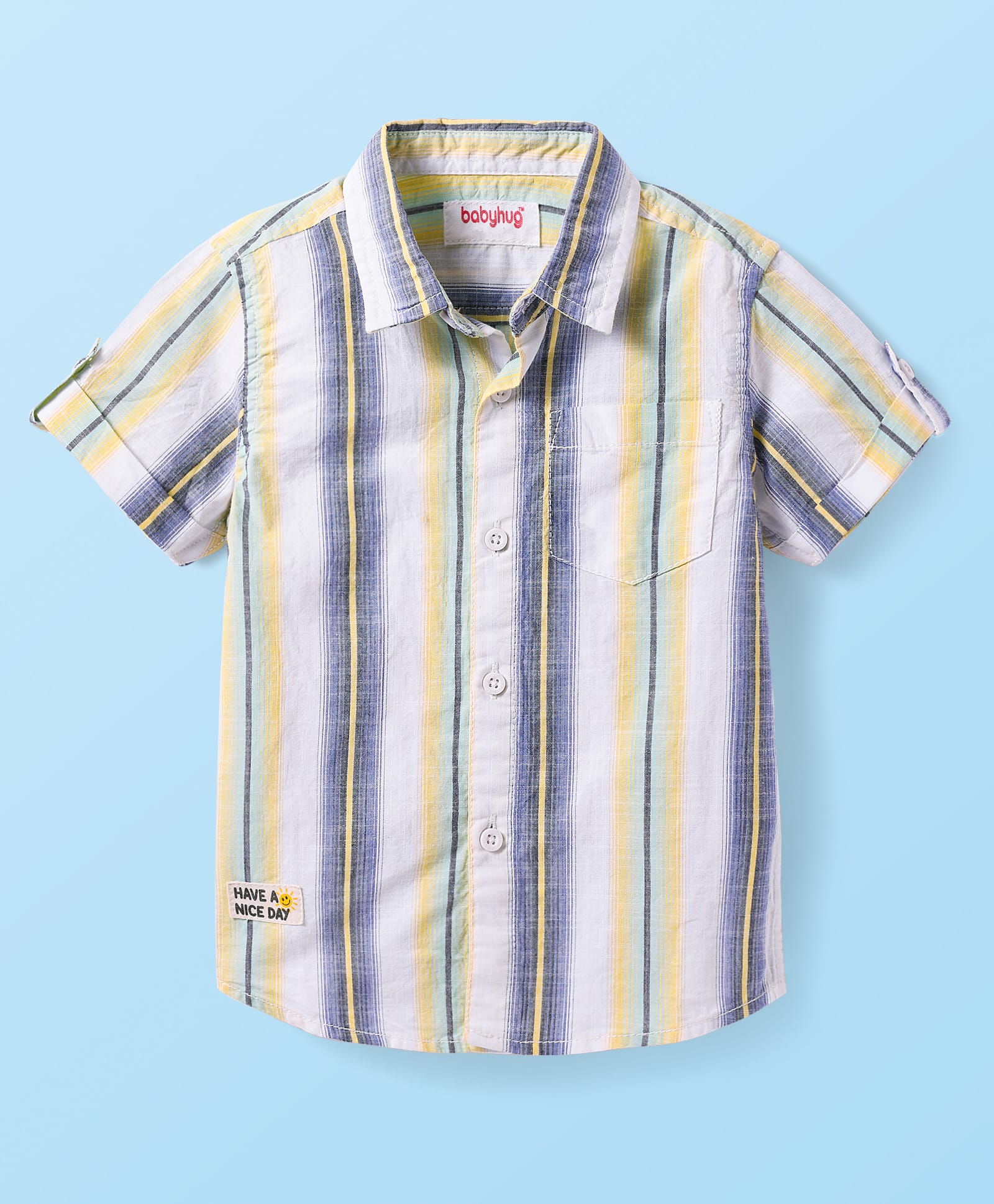 Babyhug Cotton Woven Half Sleeves Striped Shirt with Patch - White-picture-18