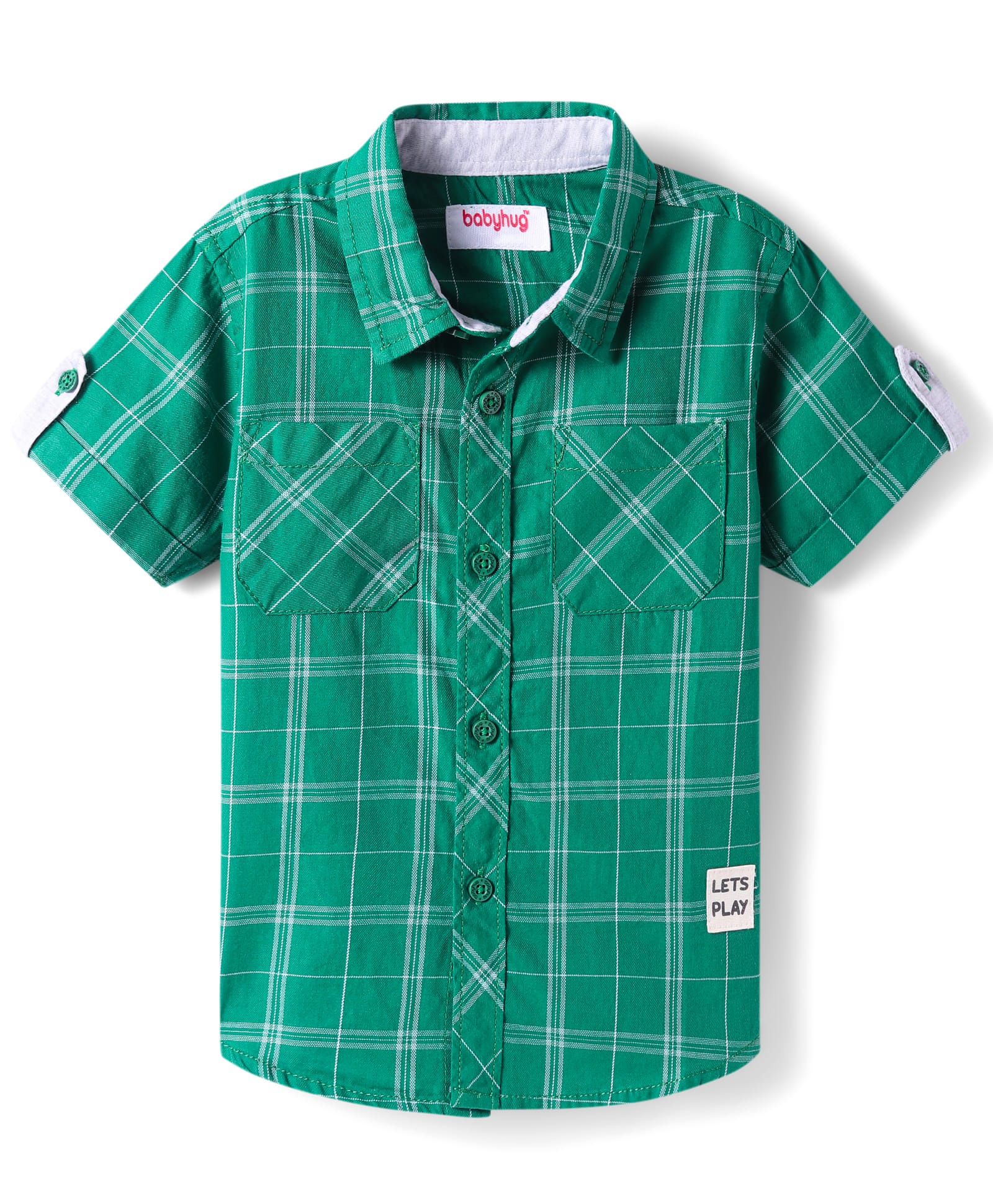 Babyhug Cotton Woven Half Sleeves Check Shirt - Green-image-2