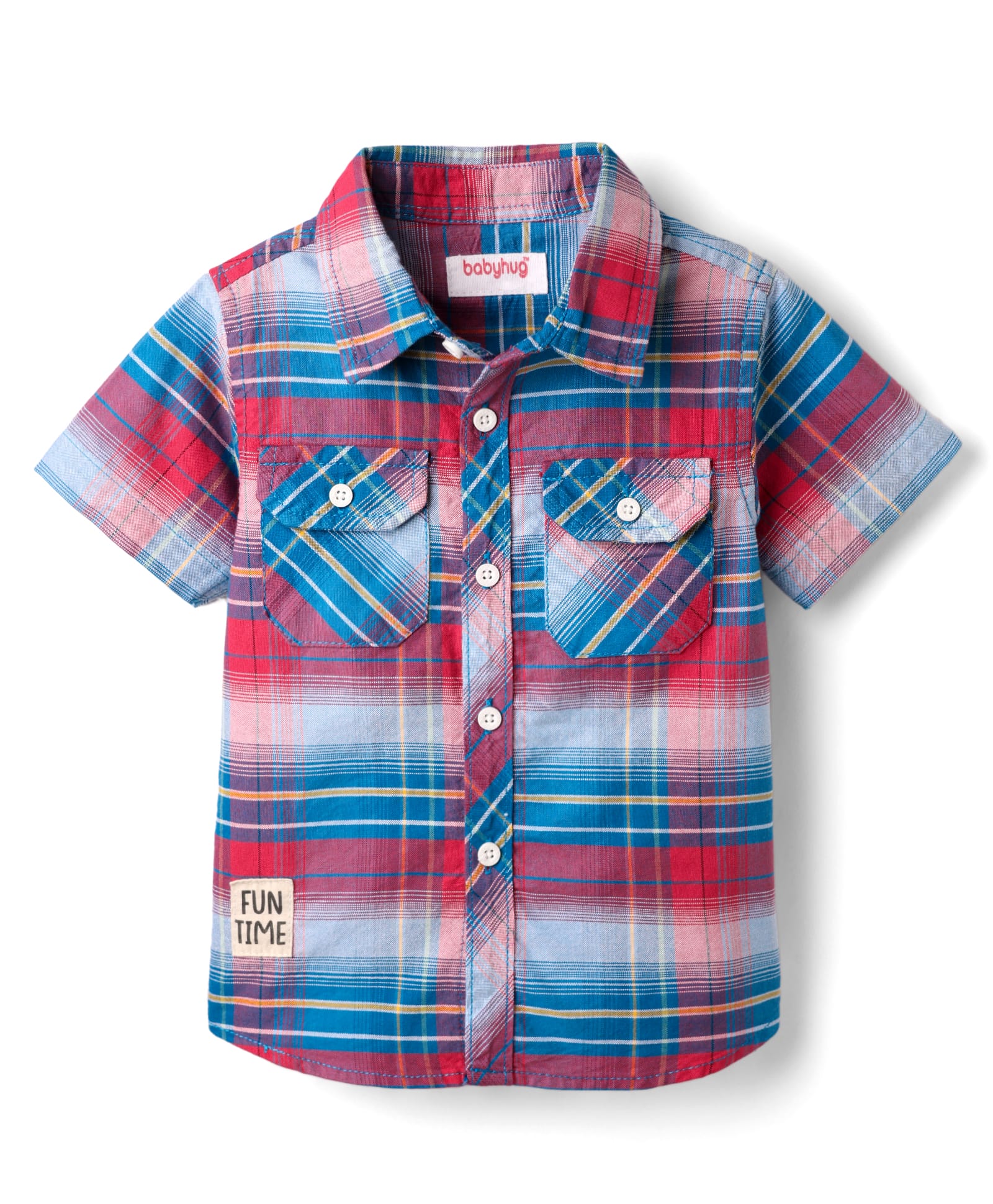 Babyhug Cotton Half Sleeves Regular Collar Checked Shirt - Red & Blue-image-7