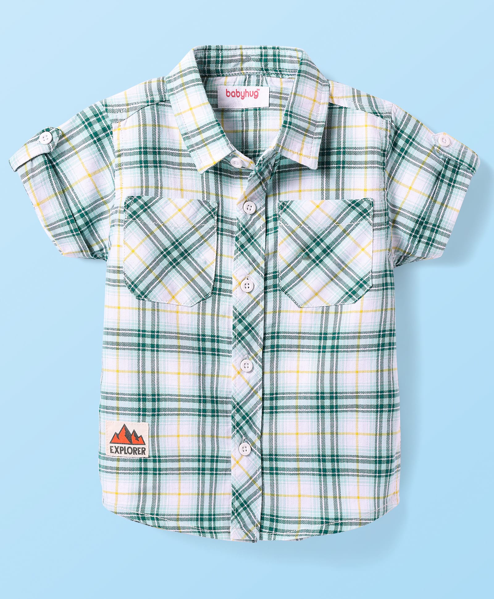 Babyhug Cotton Woven Half Sleeves Checkered Shirt with Patch - White-picture-22