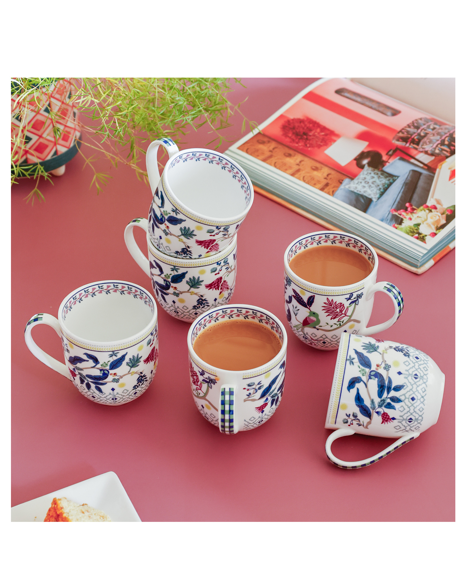 Magique by The Wishing Chair : Parrot Tulip Garden Fine China Set of 6 Mugs- 200 ml-picture-12