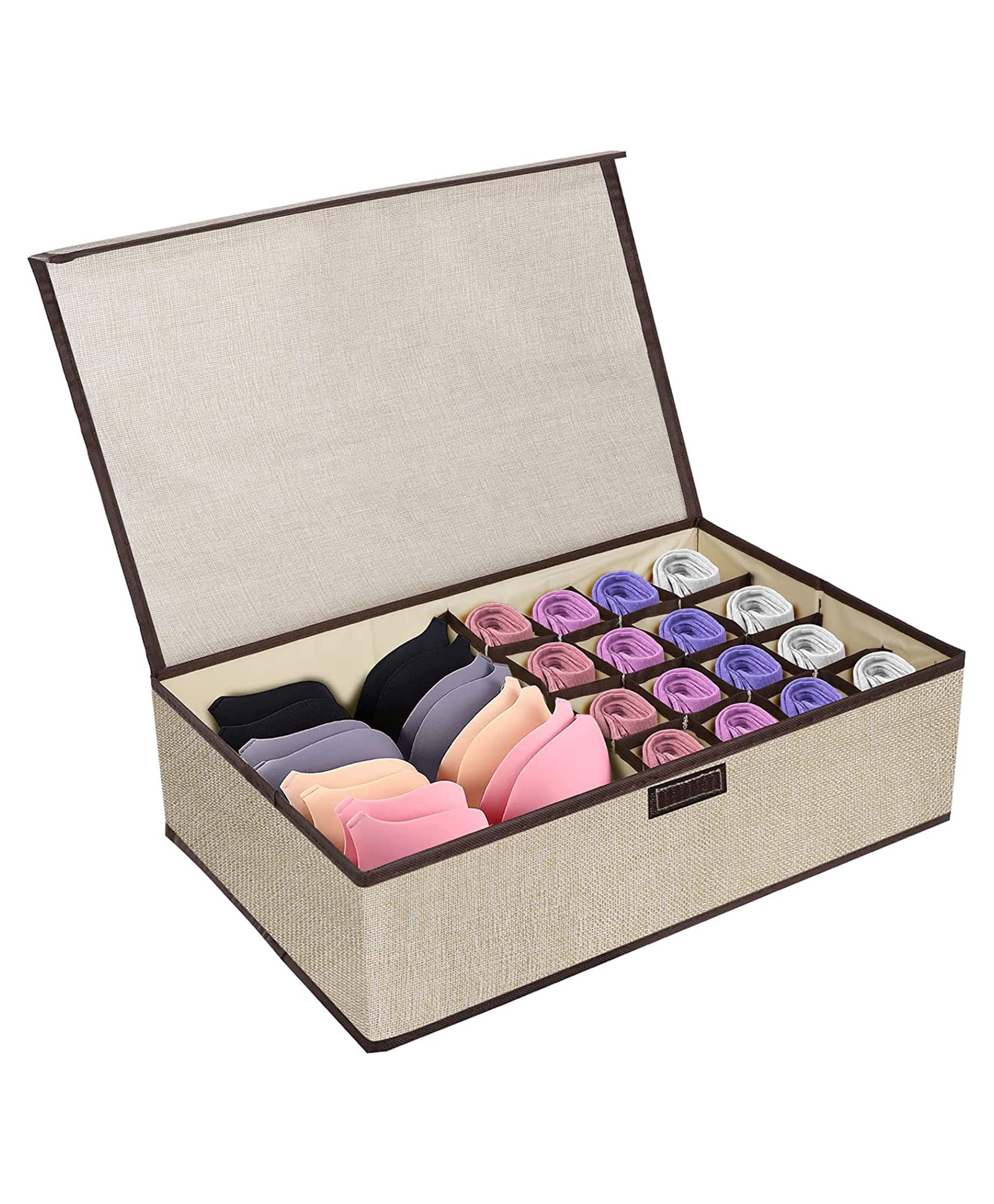 House of Quirk Innerwear Organizer 16+1 Compartment Non-Smell Non Woven Foldable Fabric Storage Box for Closet 44 x 28 x 12 cm Linen Beige -Rectangular-image-21