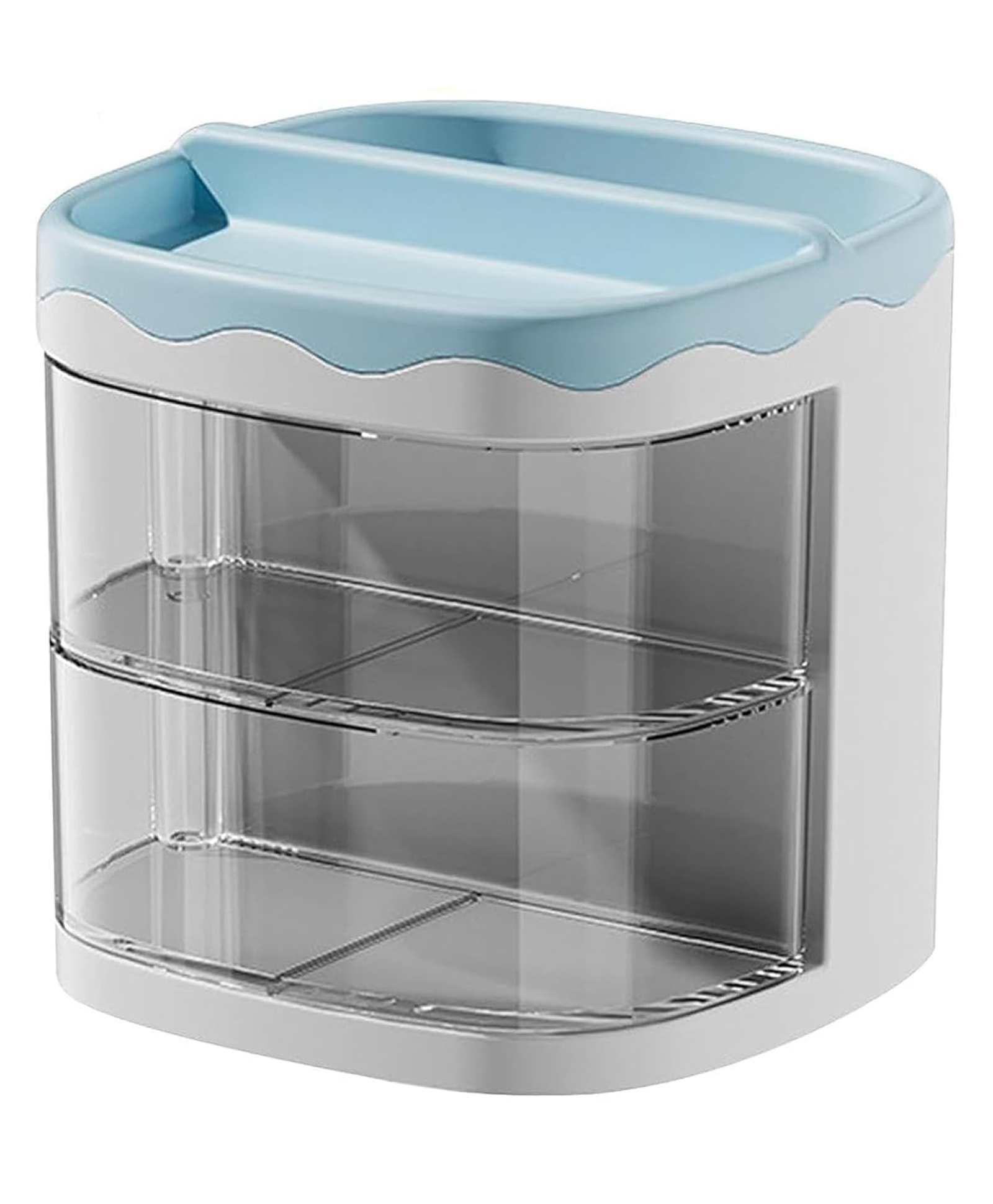 House of Quirk Countertop Pen Holder Plastic Stationery Storage Box With Rotating Drawer Pen Holder Desktop Storage Large Capacity (Blue)-image-42