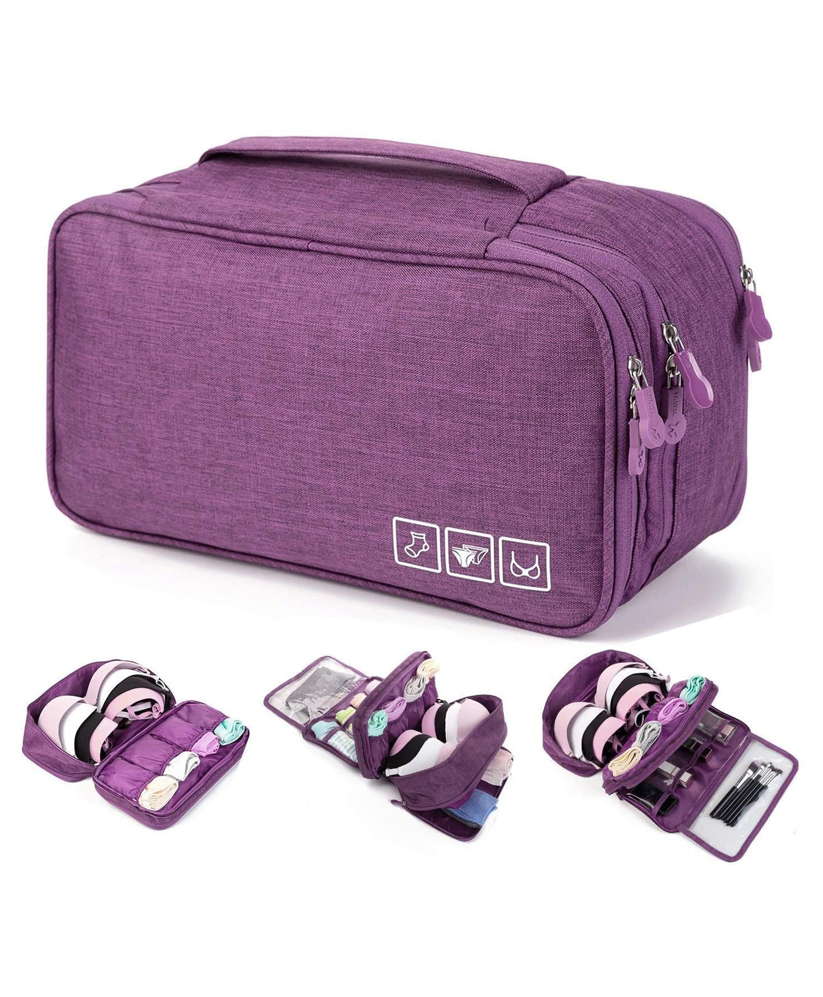 House of Quirk Polyester Travel Multi-Function Bra Underwear Packing Organize Storage Bag,Bra/Socks/Cosmetic Accessories Storage Case - Purple-image-37