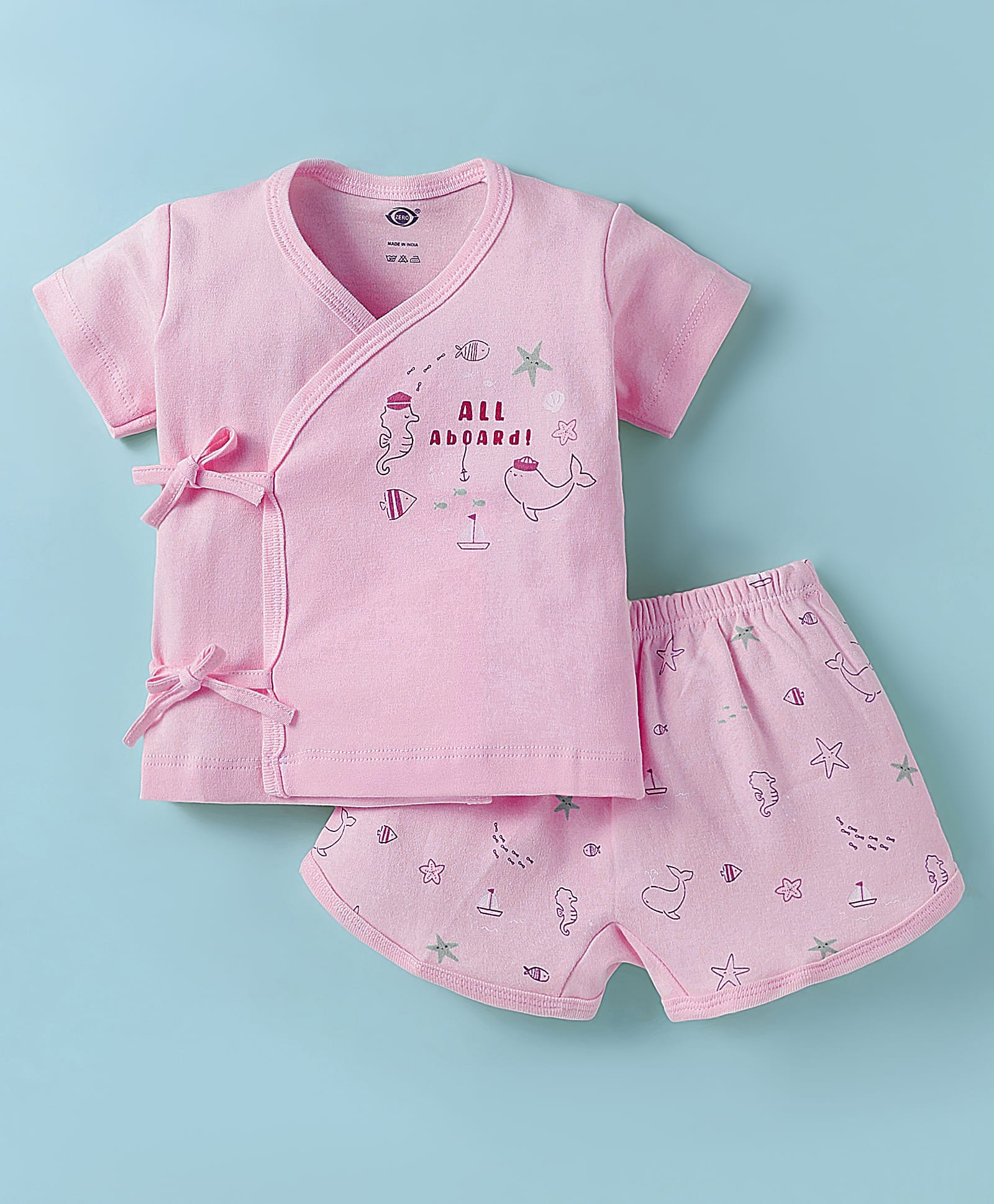 Zero Interlock Knit Half Sleeves Shorts Nightsuit with Sea Life Print - Peach-image-22