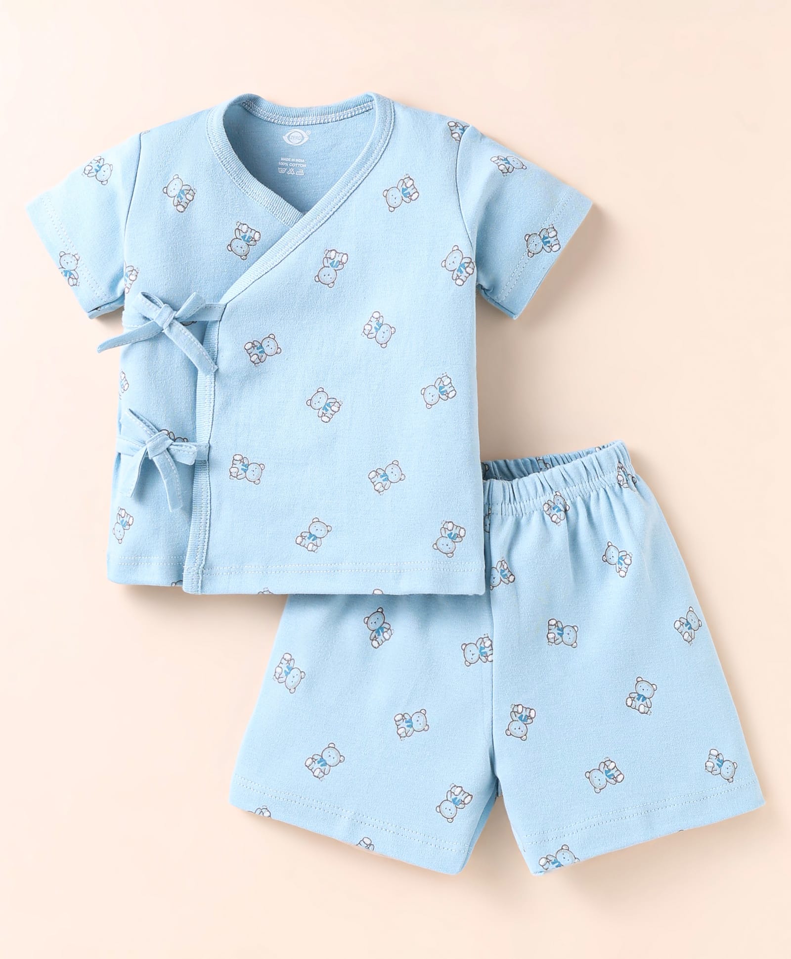 Zero Interlock Knit Half Sleeves Shorts Night Suit With Teddy Bear Print - Light Blue-picture-24