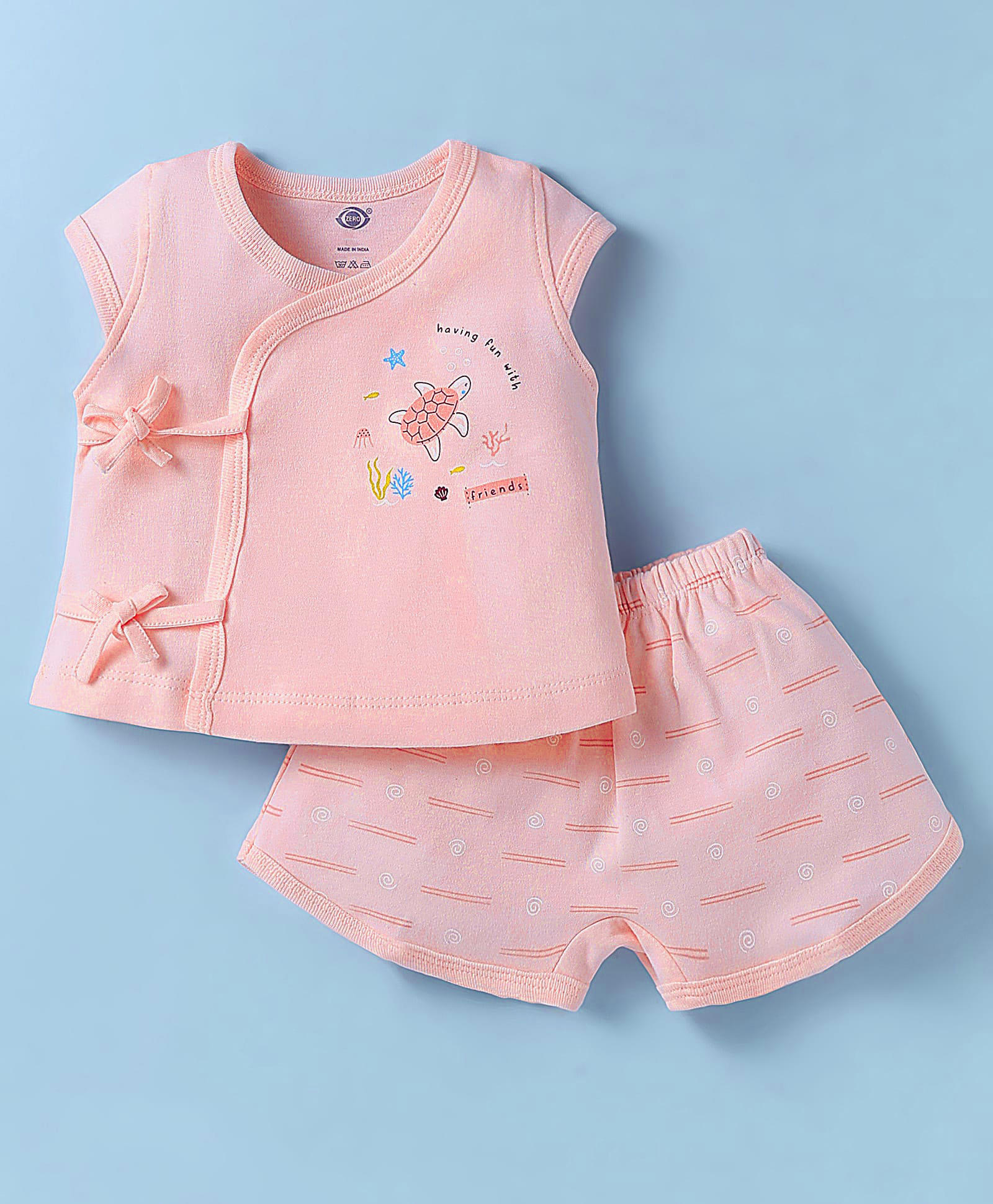 Zero Interlock Knit Half Sleeves Shorts Nightsuit with Turtle Print - Pink-image-42