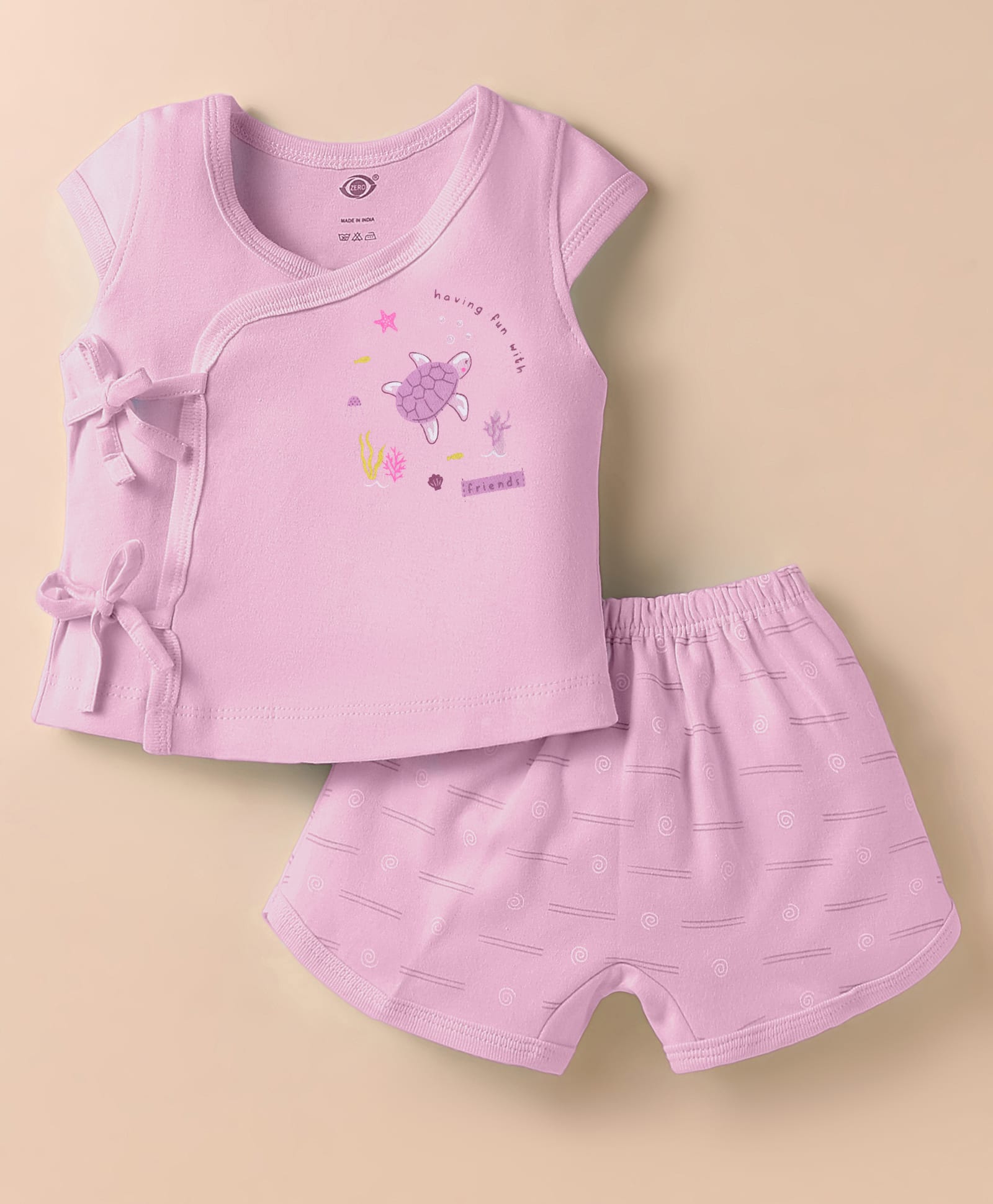 Zero Interlock Knit Half Sleeves Shorts Nightsuit with Turtle Print - Lilac-image-36