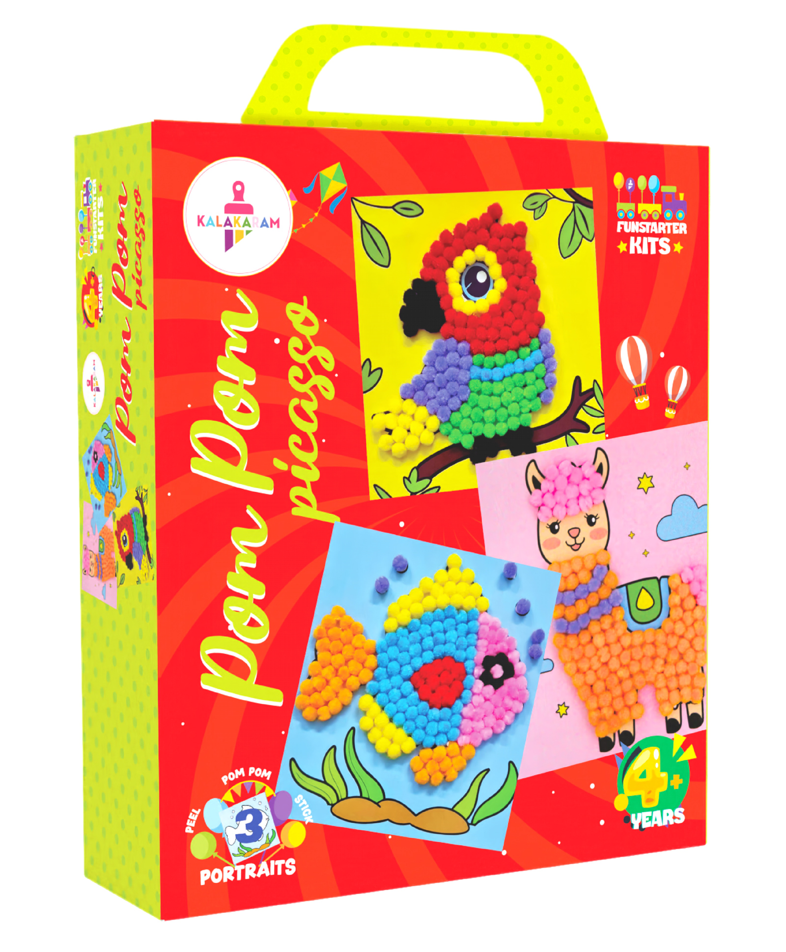 Kalakaram Pom Pom Picasso DIY Art & Craft KitMess-Free Creative Activity for Kids - Red