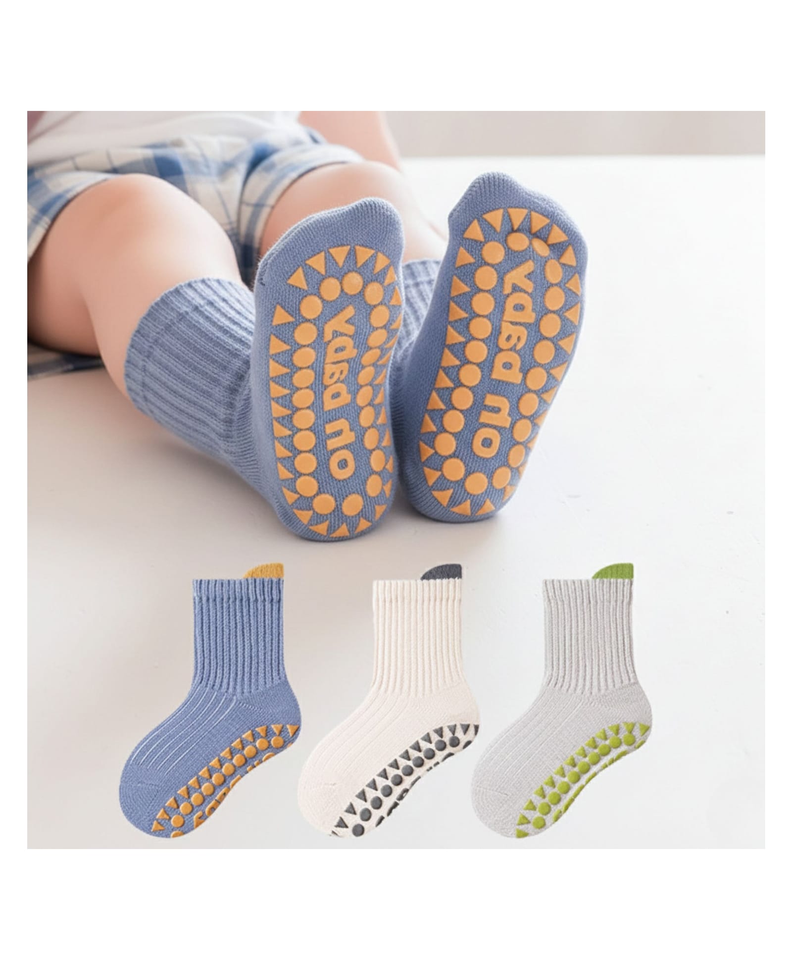 Bembika Cotton Pack Of 3 Self Designed & Striped Socks - Multi Colour-picture-12