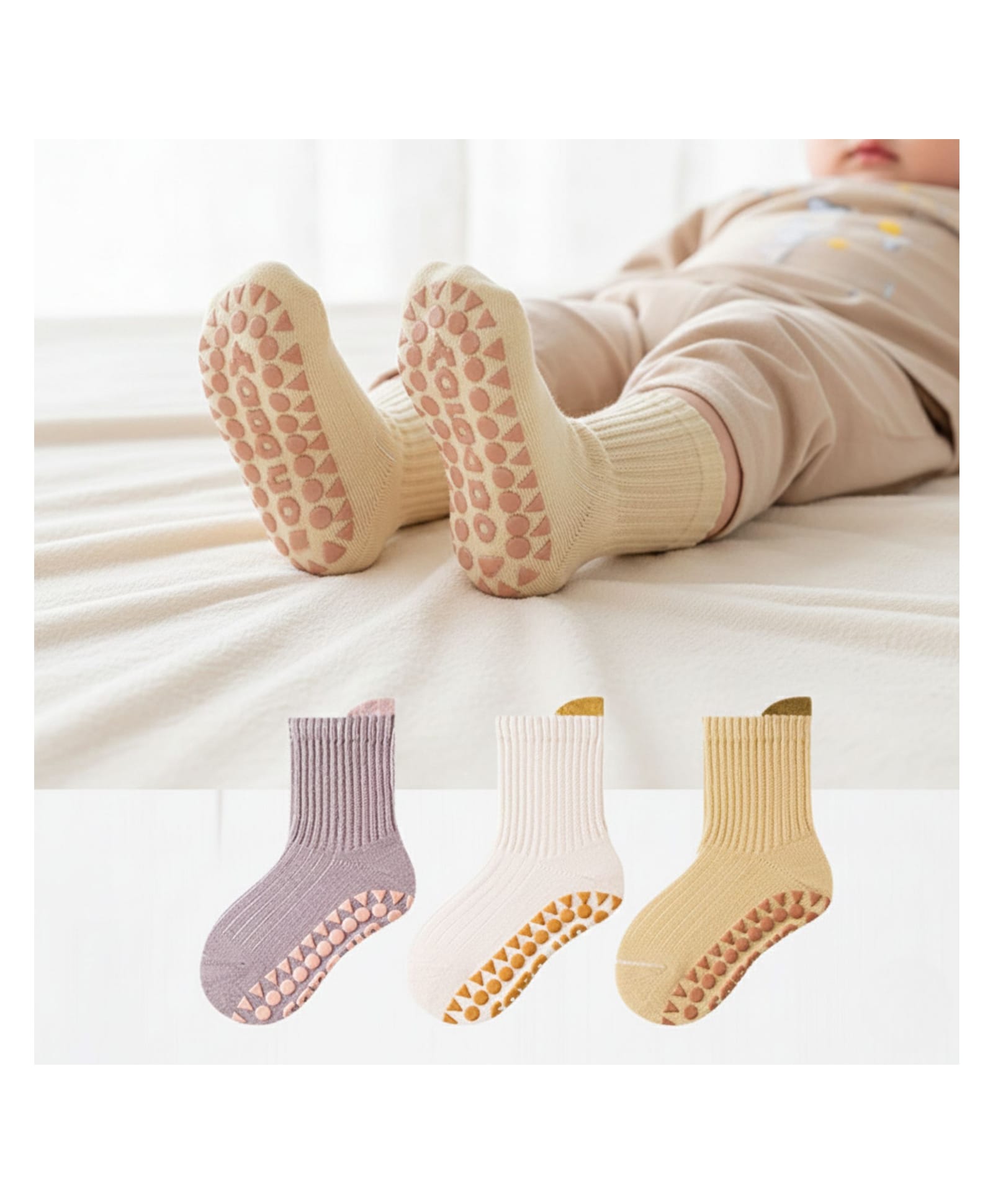 Bembika Cotton Pack Of 3 Self Designed & Striped Socks - Multi Colour-picture-13