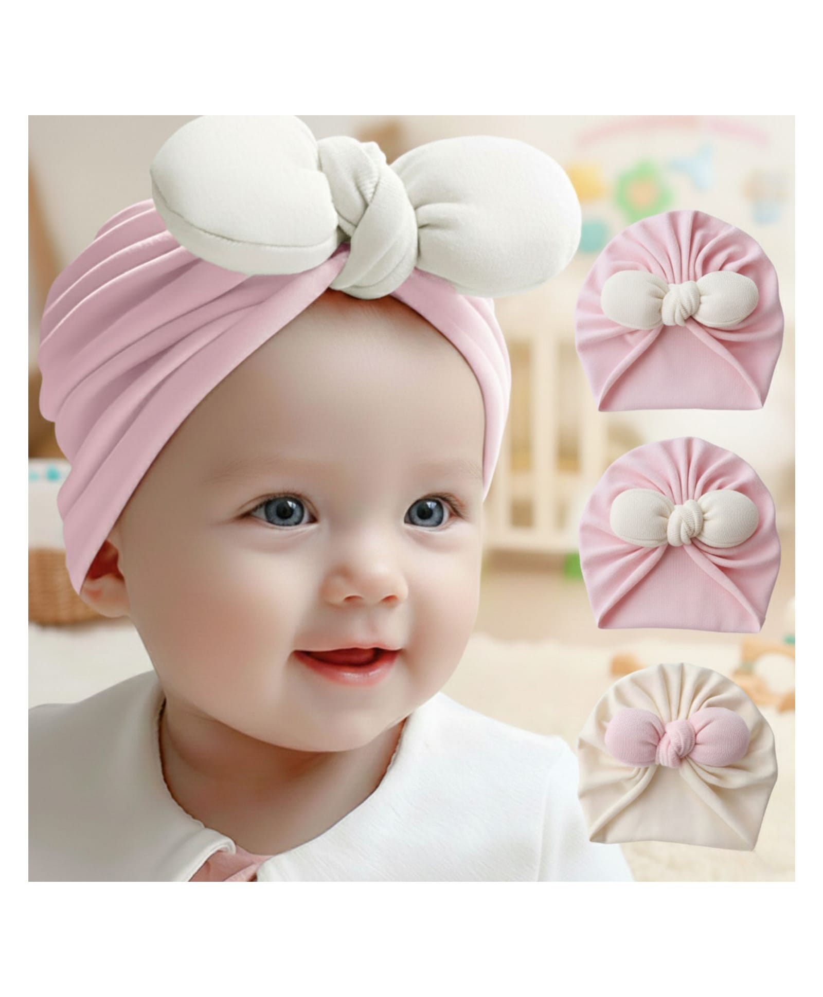 Bembika Cotton Bow Applique Detailed Turban Cap - Pink-image-48