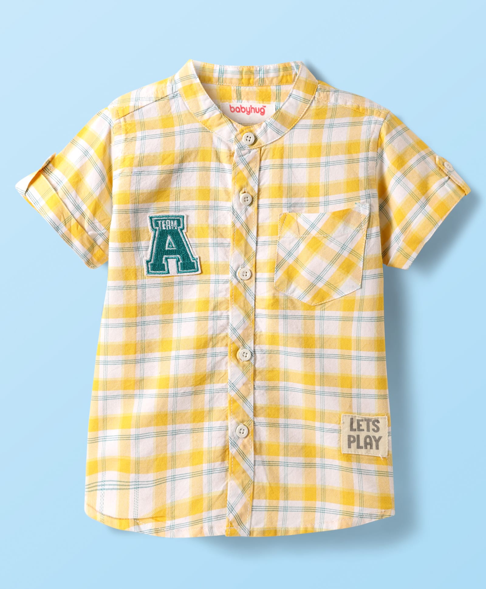 Babyhug Cotton Woven Half Sleeves Checkered Shirt - Yellow