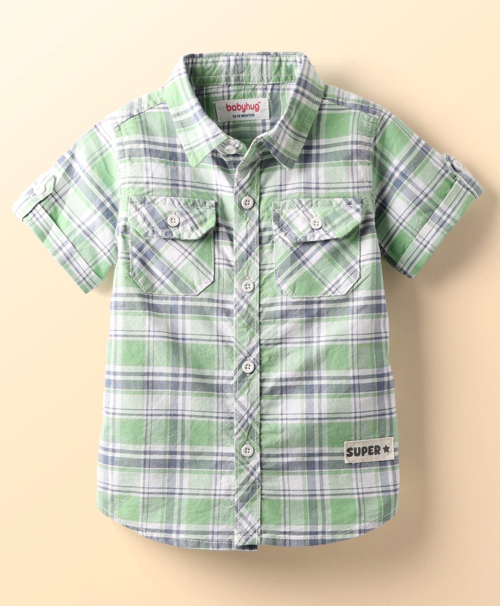 Babyhug Cotton Woven Half Sleeves Checkered Shirt - Light Green-picture-14