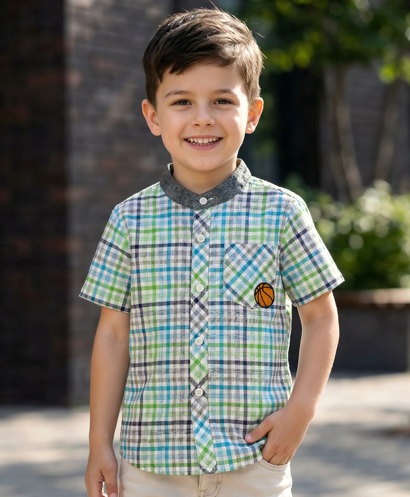 Babyhug Cotton Woven Mandarin Collar Half Sleeves Checkered Shirt - Multicolour-picture-25