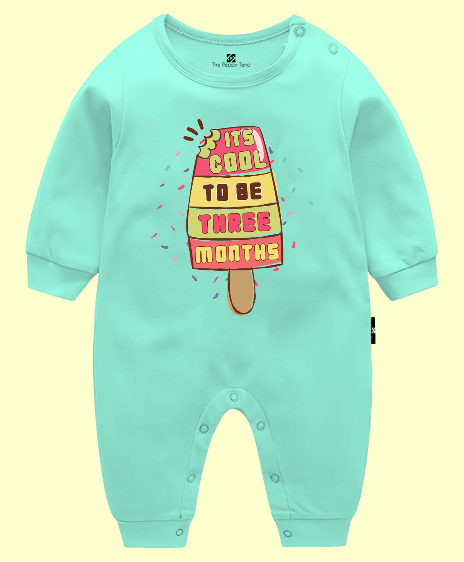The Peppy Tend Monthly Birthday Theme 100% Cotton Full Sleeves Its Cool To Be Three Months Text Printed Romper - Sea Green-image-21