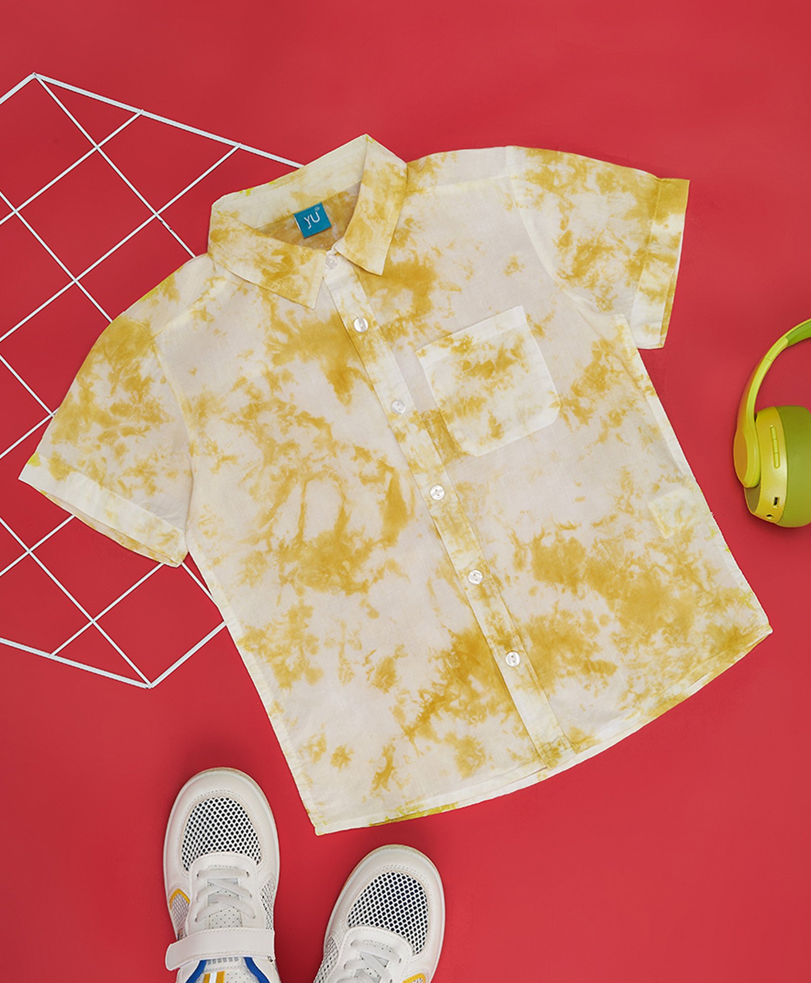 YU by Pantaloons Cotton Half Sleeves Tie Dye Shirt - Yellow-image-45