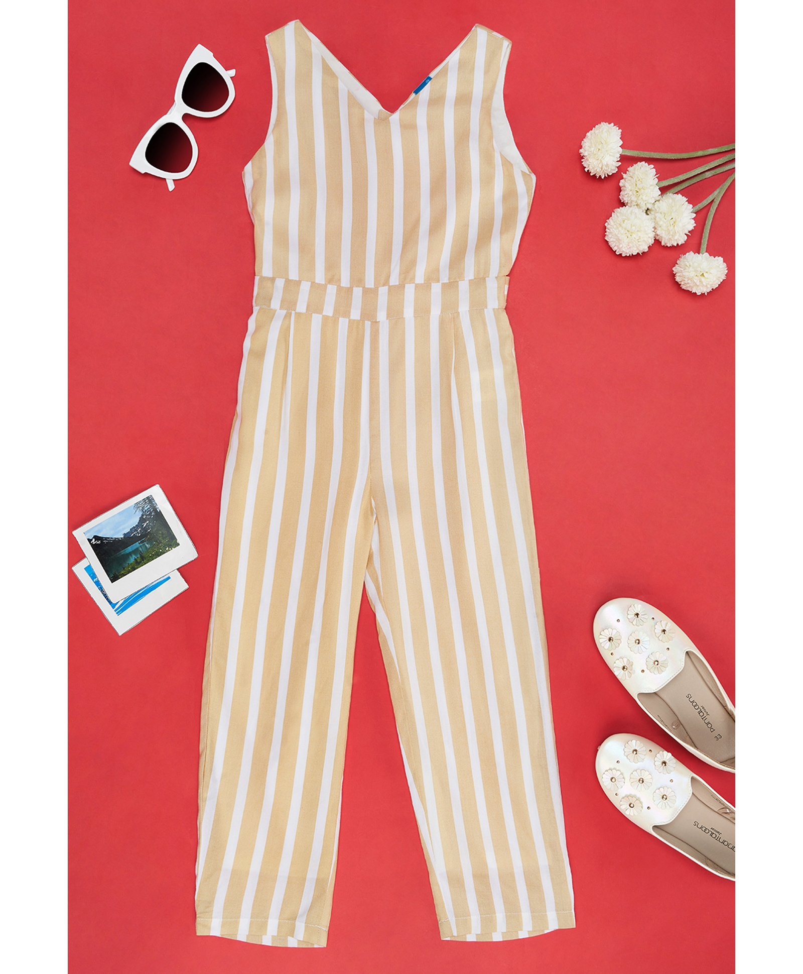 YU by Pantaloons Rayon Sleeveless Striped Jumpsuit - Beige-image-35