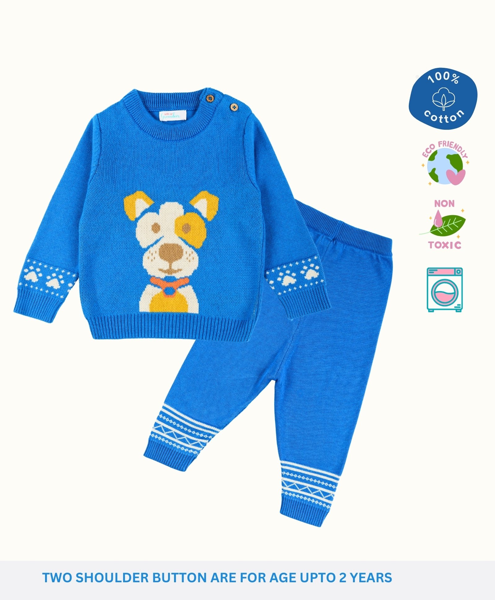 kids of greendeer Greendeer 100% Cotton Full Sleeves Dog Designed Sweater Set - Greek Blue-picture-28