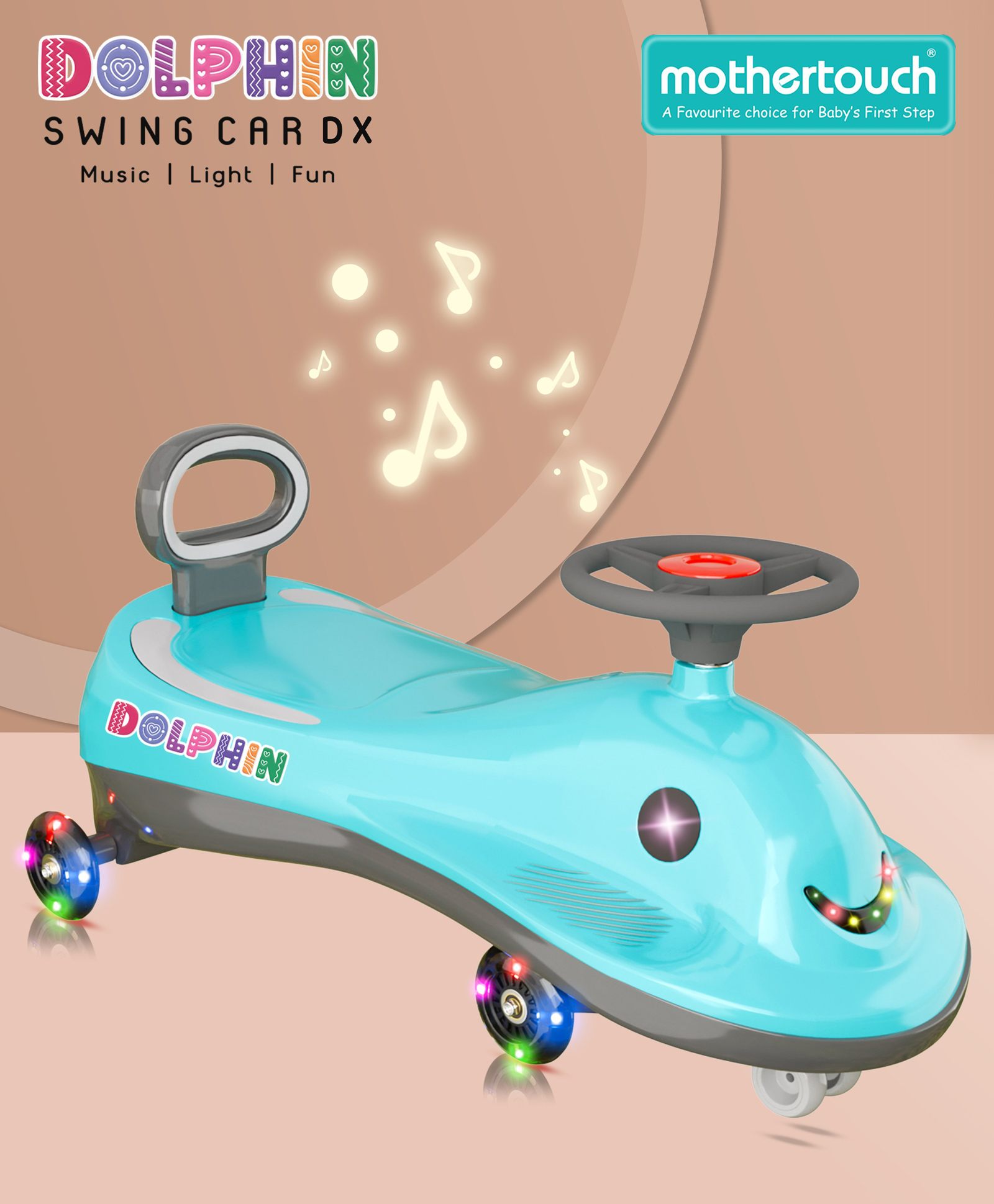 Mothertouch Dolphin Swing Car with LED Wheels & Music - Light Blue-image-16