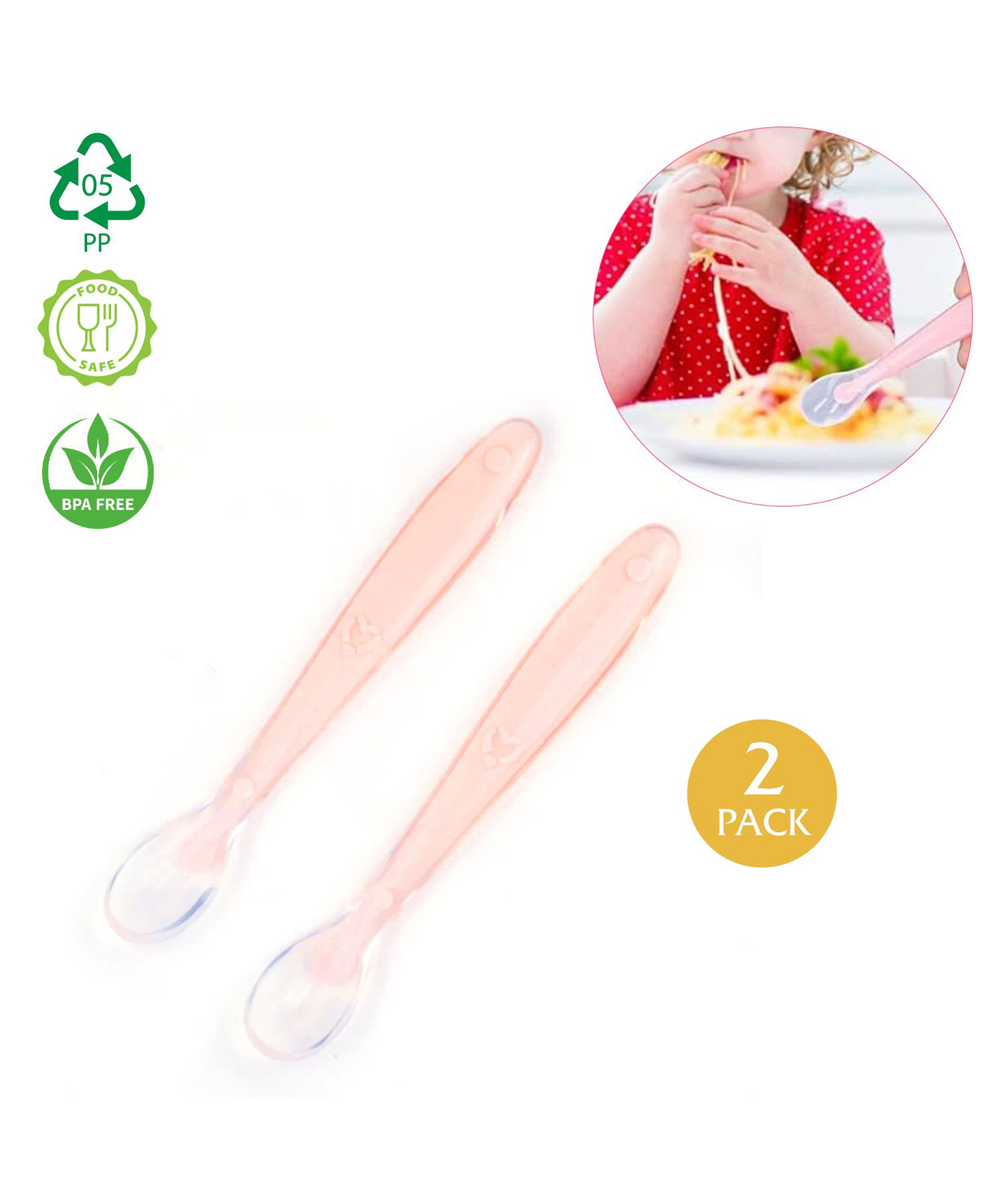 Safe-O-Kid BPA-Free Extra Safe Silicone Tip SpoonNon-Toxic, Soft, Gentle for Baby's Gums, Perfect for Introducing Solids, Safe for Little Eaters-image-2