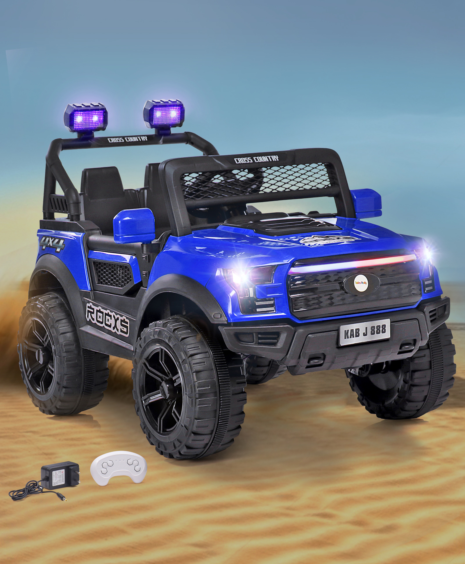 ROCXY 4x4 Battery Operated Ride On Jeep with Music & LED Lights - Blue-image-25
