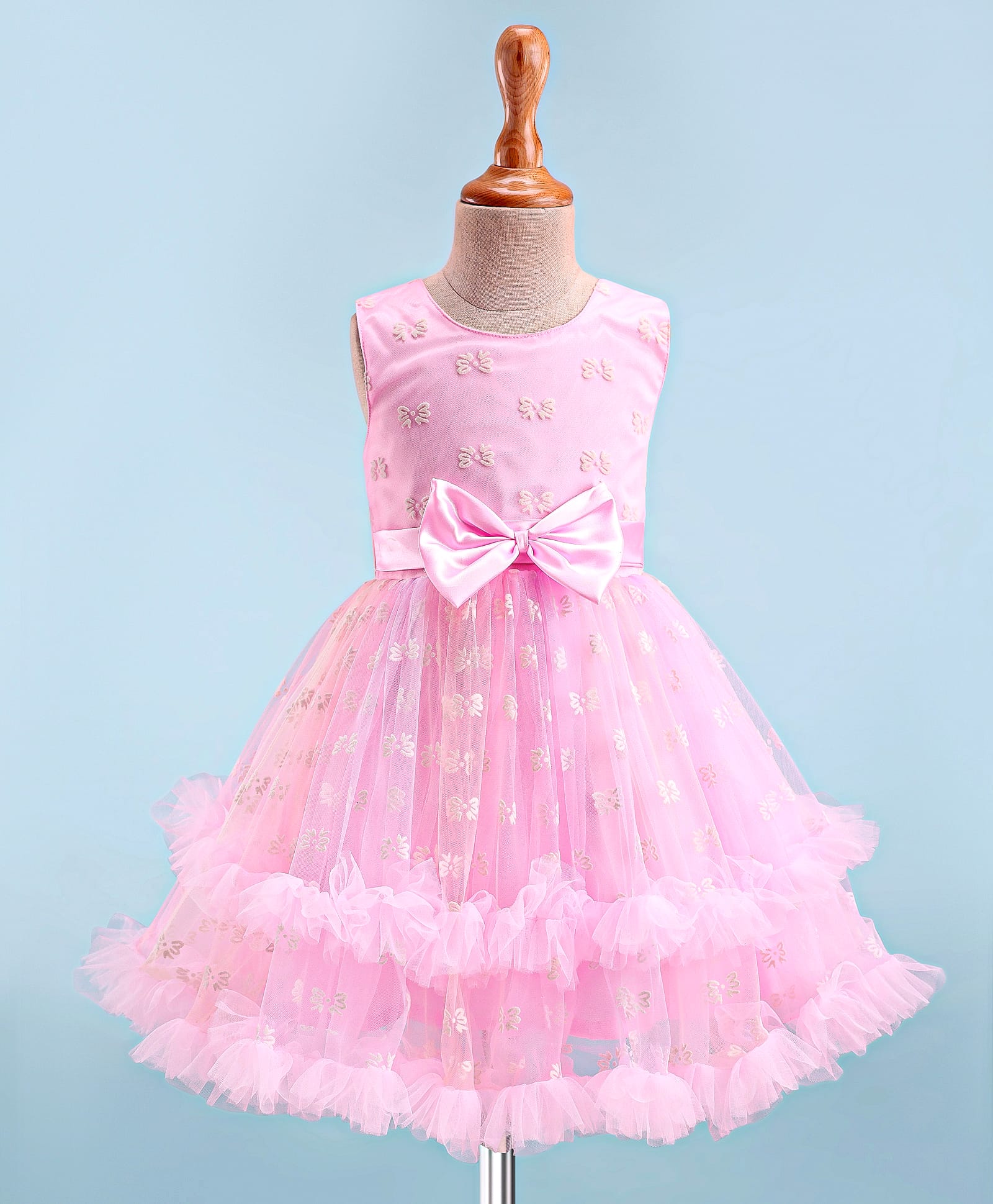 Mark & Mia Woven Sleeveless Party Dress With Butterfly Embroidery & Bow Applique - Pink-picture-26
