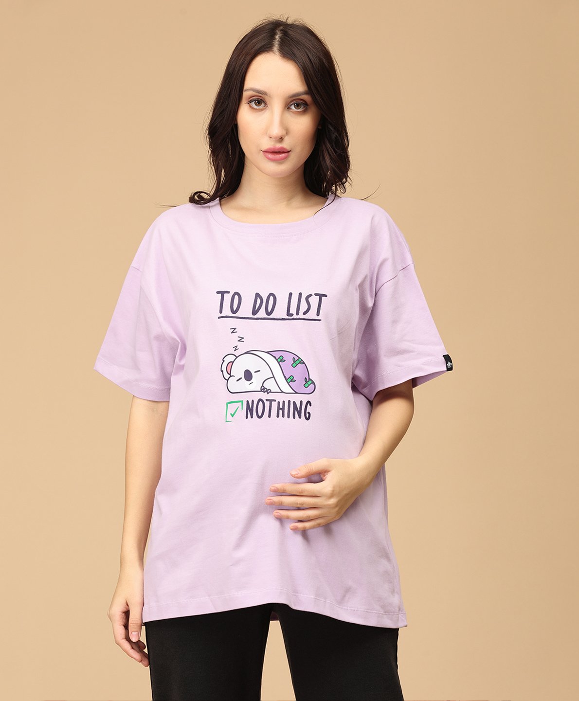 The Mom Store Cotton Half Sleeves To Do List Text Printed Oversized Maternity Tee - Lavender