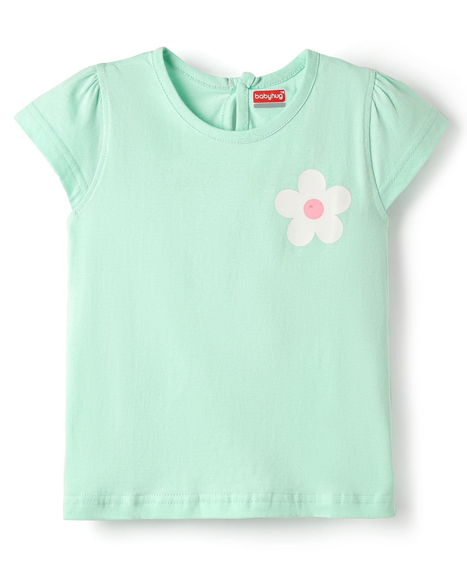 Babyhug Cotton Knit Half Sleeves T-Shirt with Floral Print - Sea Green-picture-10