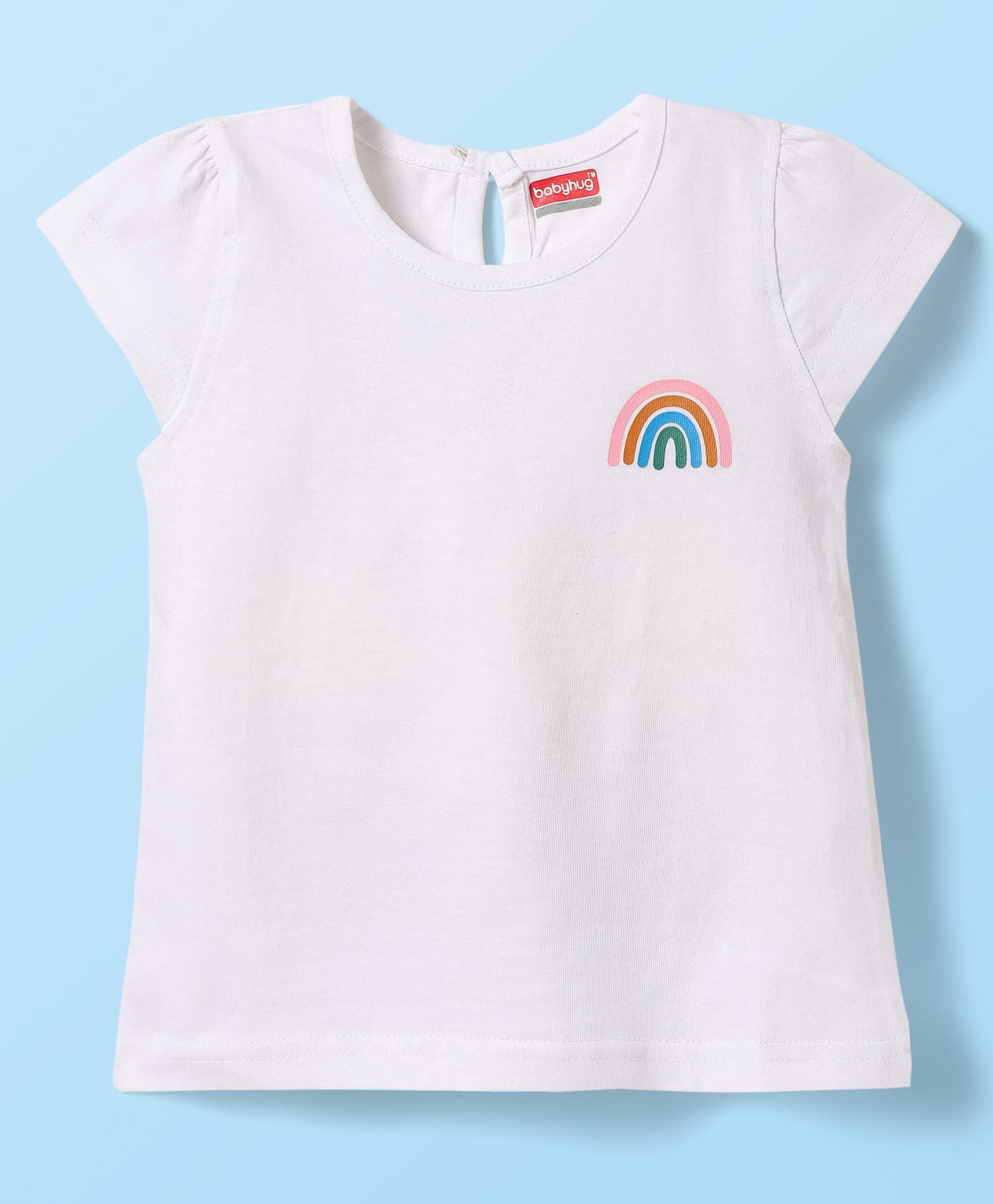 Babyhug Cotton Knit Half Sleeves T-Shirt With Rainbow Print - White-picture-11