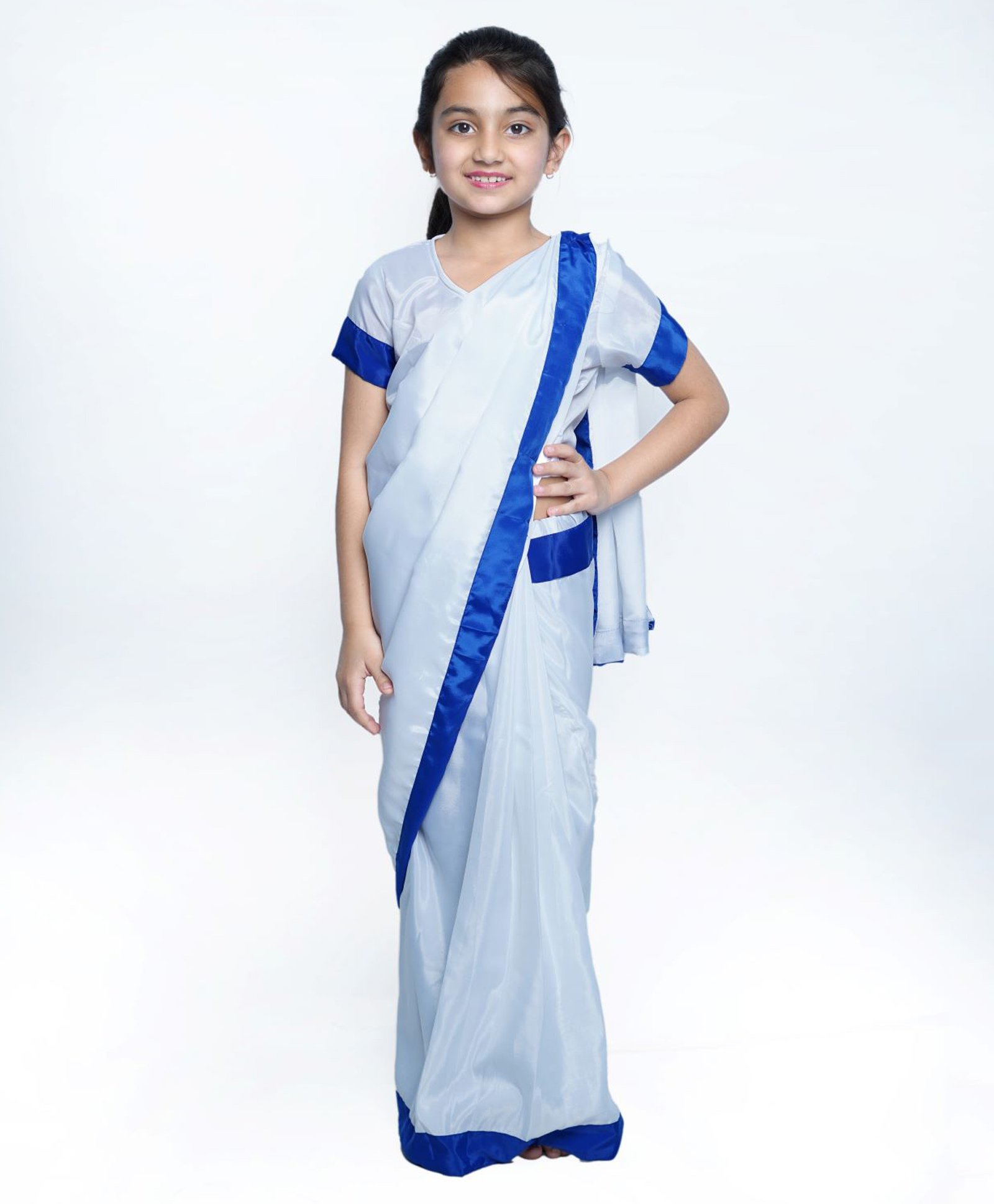 BookMyCostume Indira Gandhi Theme Costume Set - White & Blue
