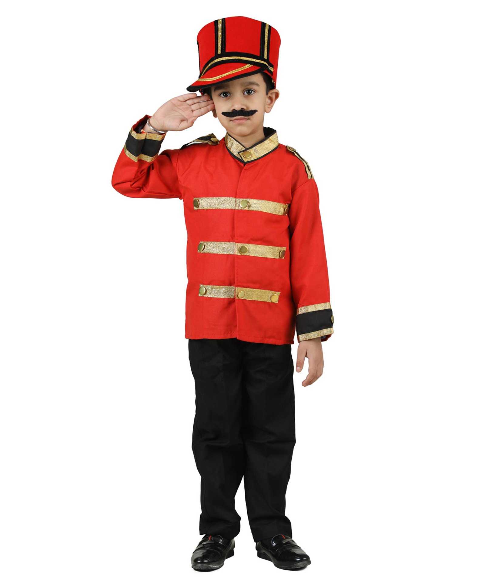 BookMyCostume Woven Full Sleeves Freedom Fighter Mangal Pandey Costume Set - Red Black & Golden