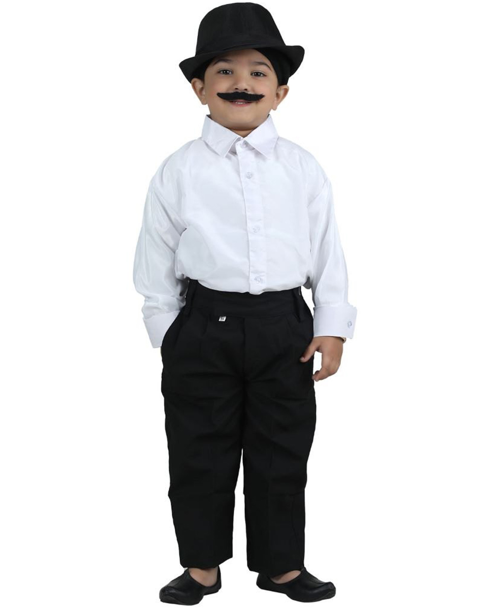 BookMyCostume Cotton Full Sleeves Bhagat Singh Costume Set - White & Black-image-8