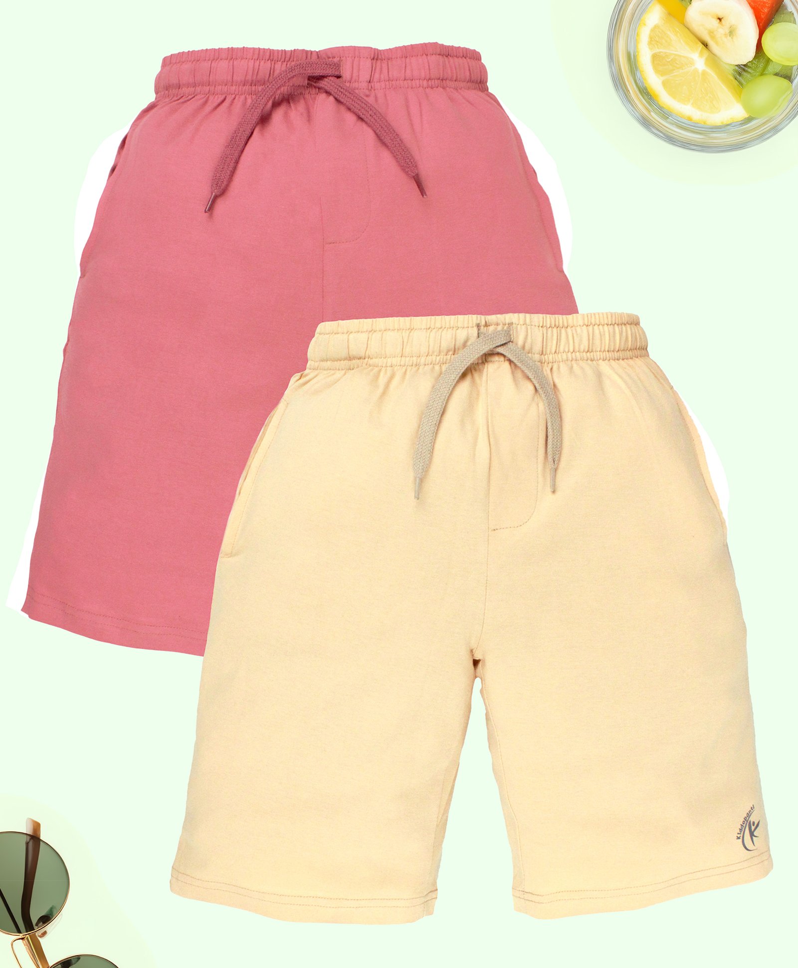 Kiddopanti Cotton Pack Of 2 Solid Shorts - Dusty Pink & Sand-picture-37