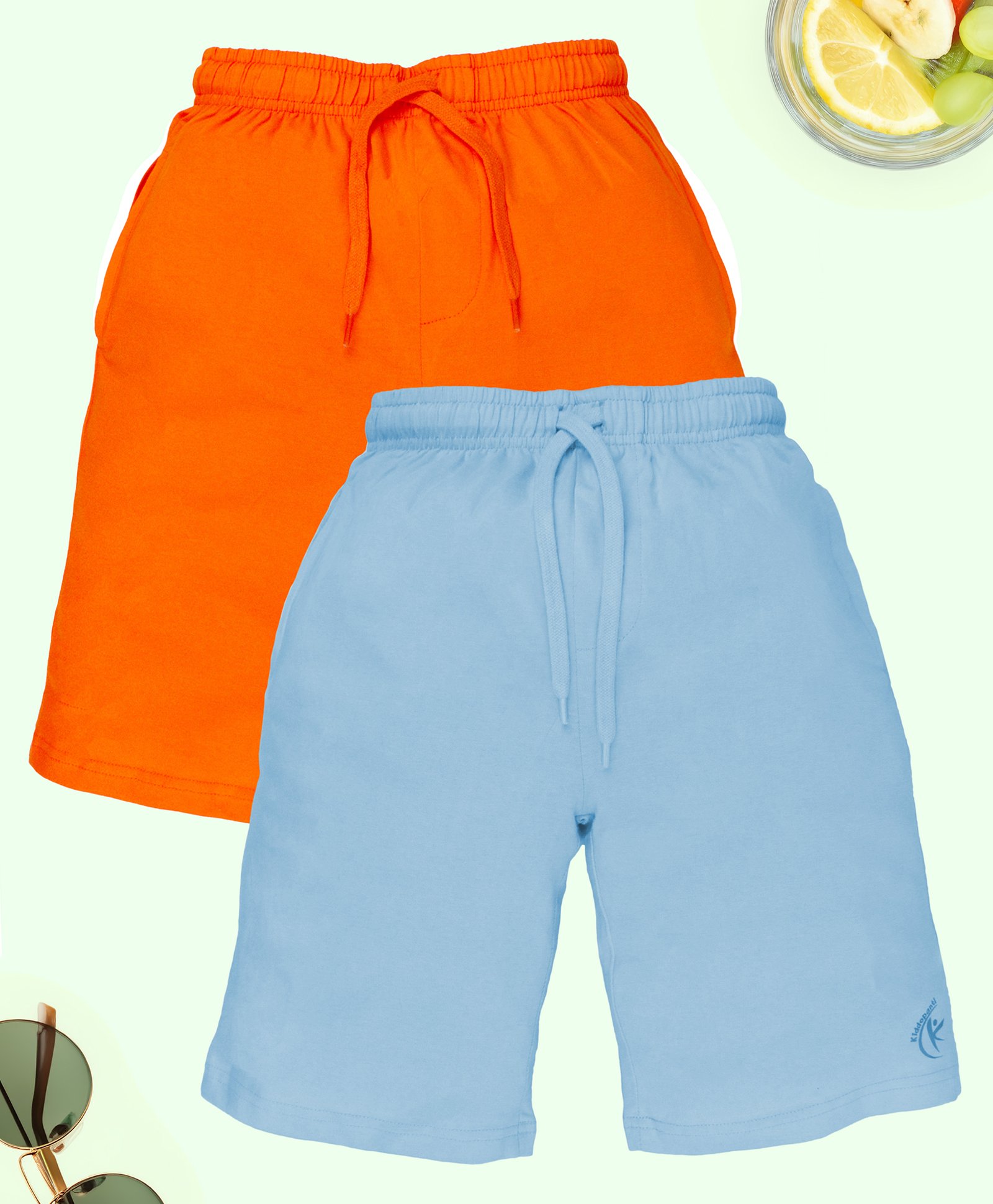 Kiddopanti Cotton Pack Of 2 Solid Shorts - Light Blue & Orange-picture-38