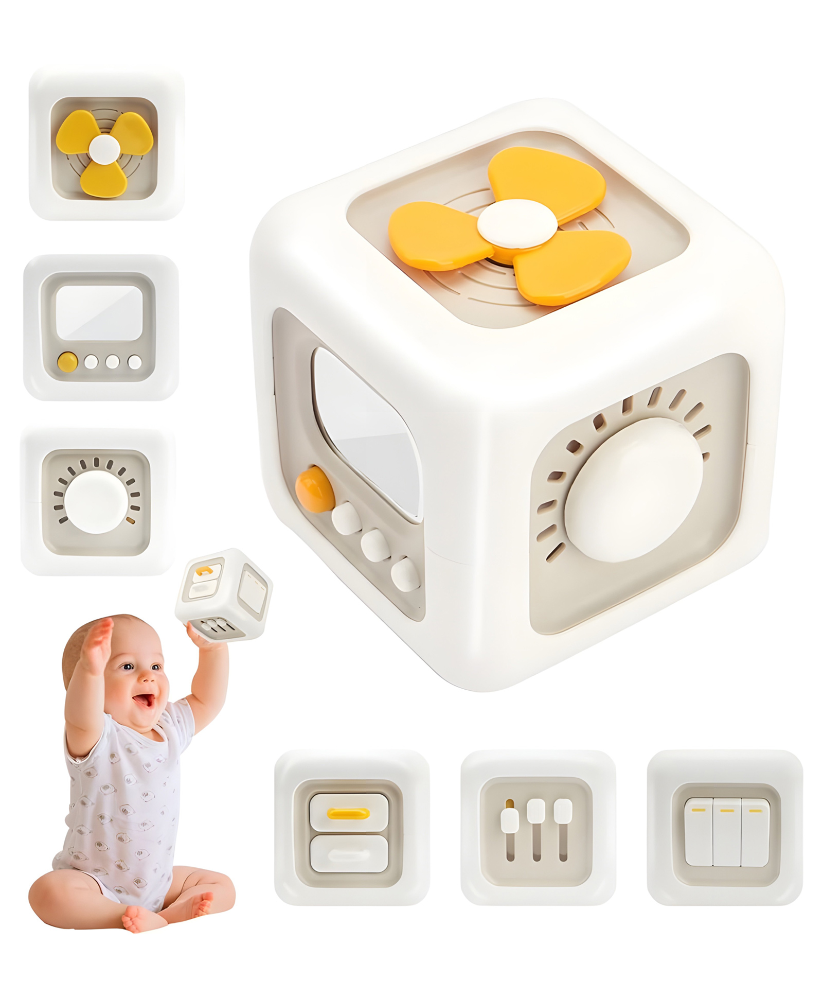 YAMAMA Montessori Toys For Kids 6 In 1 Educational Learning Shape Sorter Activity Cube Stacking Toys For Kids Each Side Of A Cube Includes Fidget Spinner Drawer Pull Switch Power Twist Multicolor-picture-16