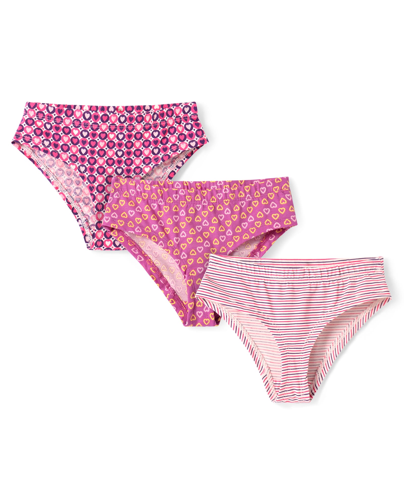 Pine Kids Cotton Elastane Knit Panties with Hearts Print & Stripes Pack of 3 (Color May Vary)-picture-22