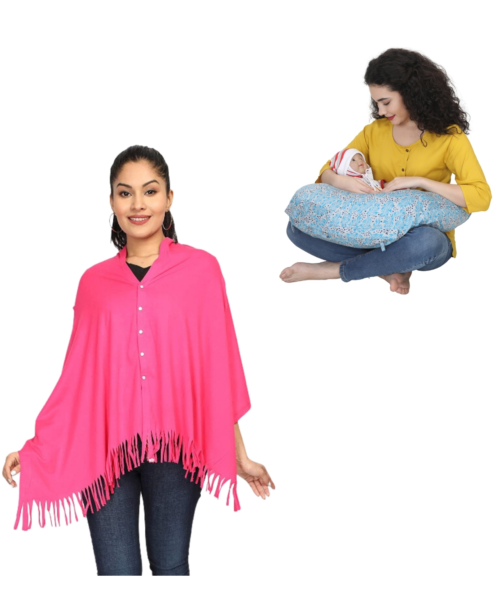 nene MultiPurpose Knitted Breastfeeding Shawl & Pillow Combo - Pink-image-49