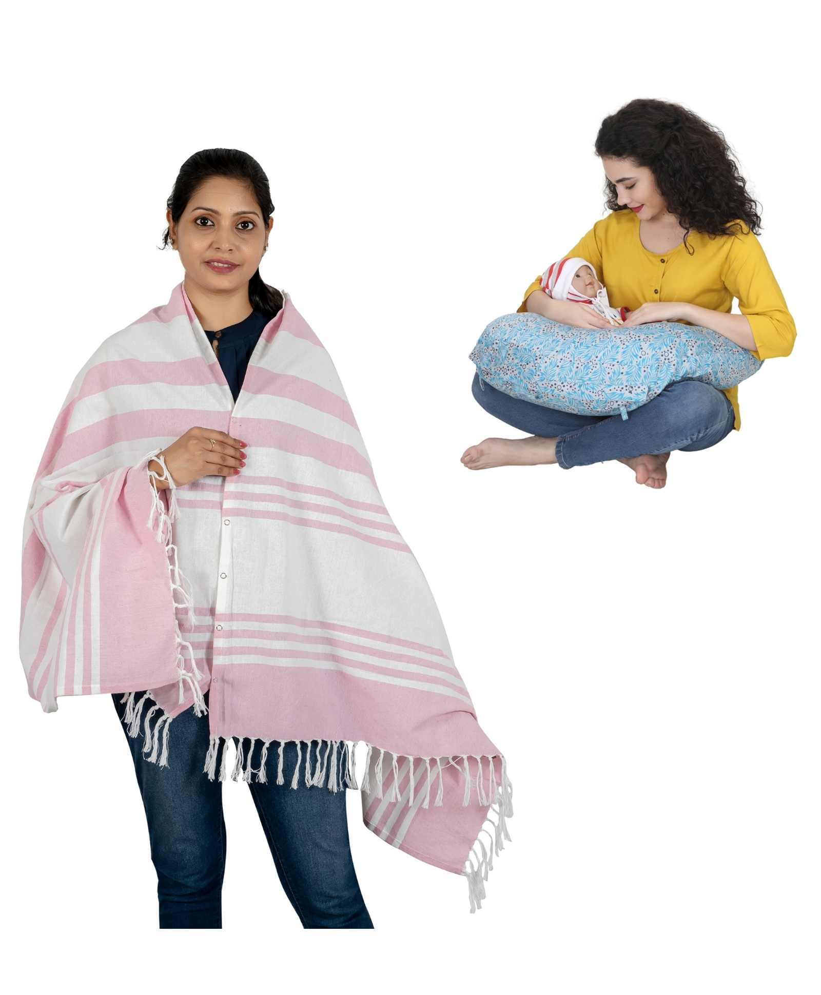 nene MultiPurpose Woven Breastfeeding Shawl & Pillow Combo - Pink-image-5