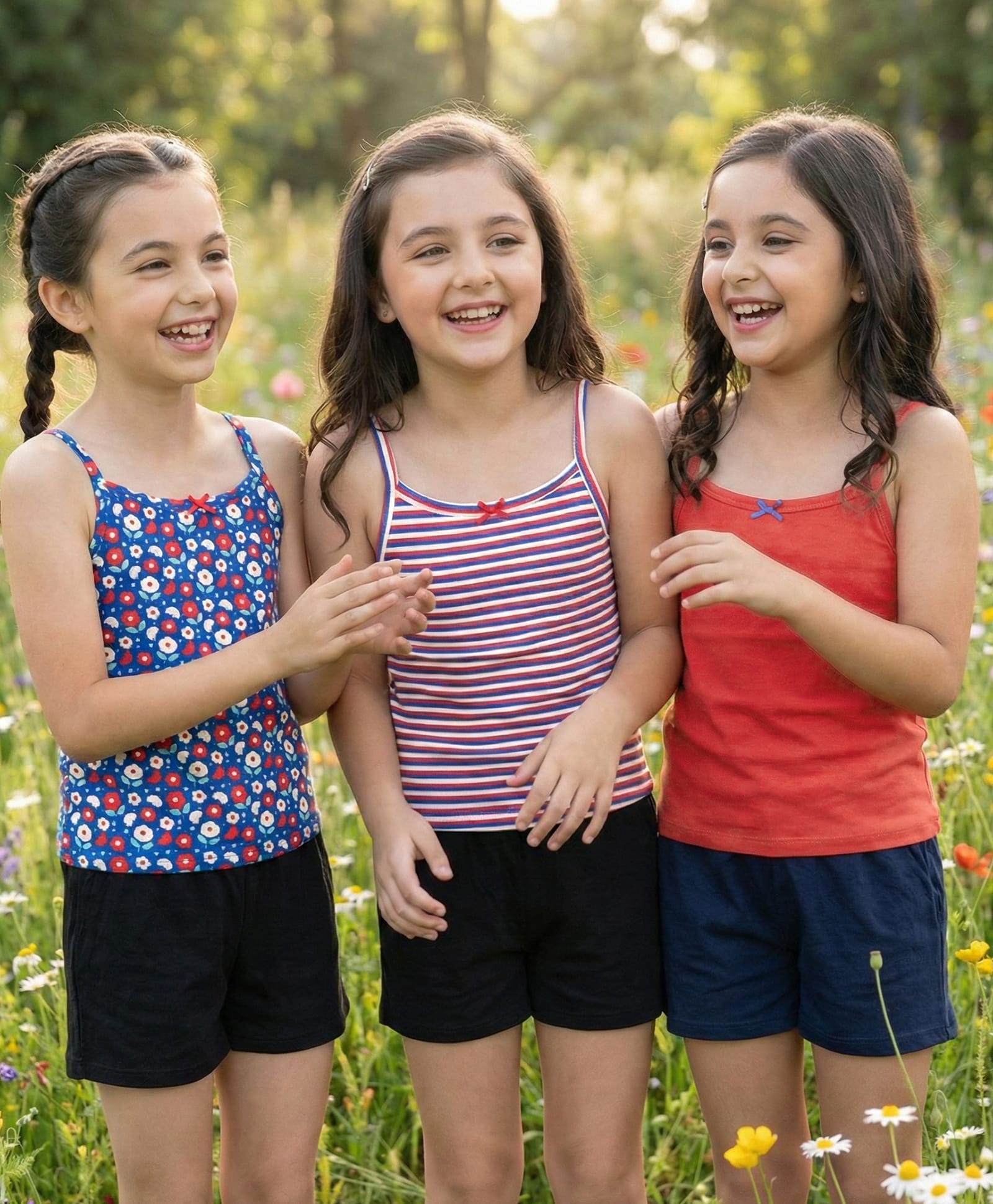 Pine Kids Cotton Elastane Knit Singlet Sleeves Slips with Floral Print & Stripes Pack of 3 (Color May Vary)-picture-16