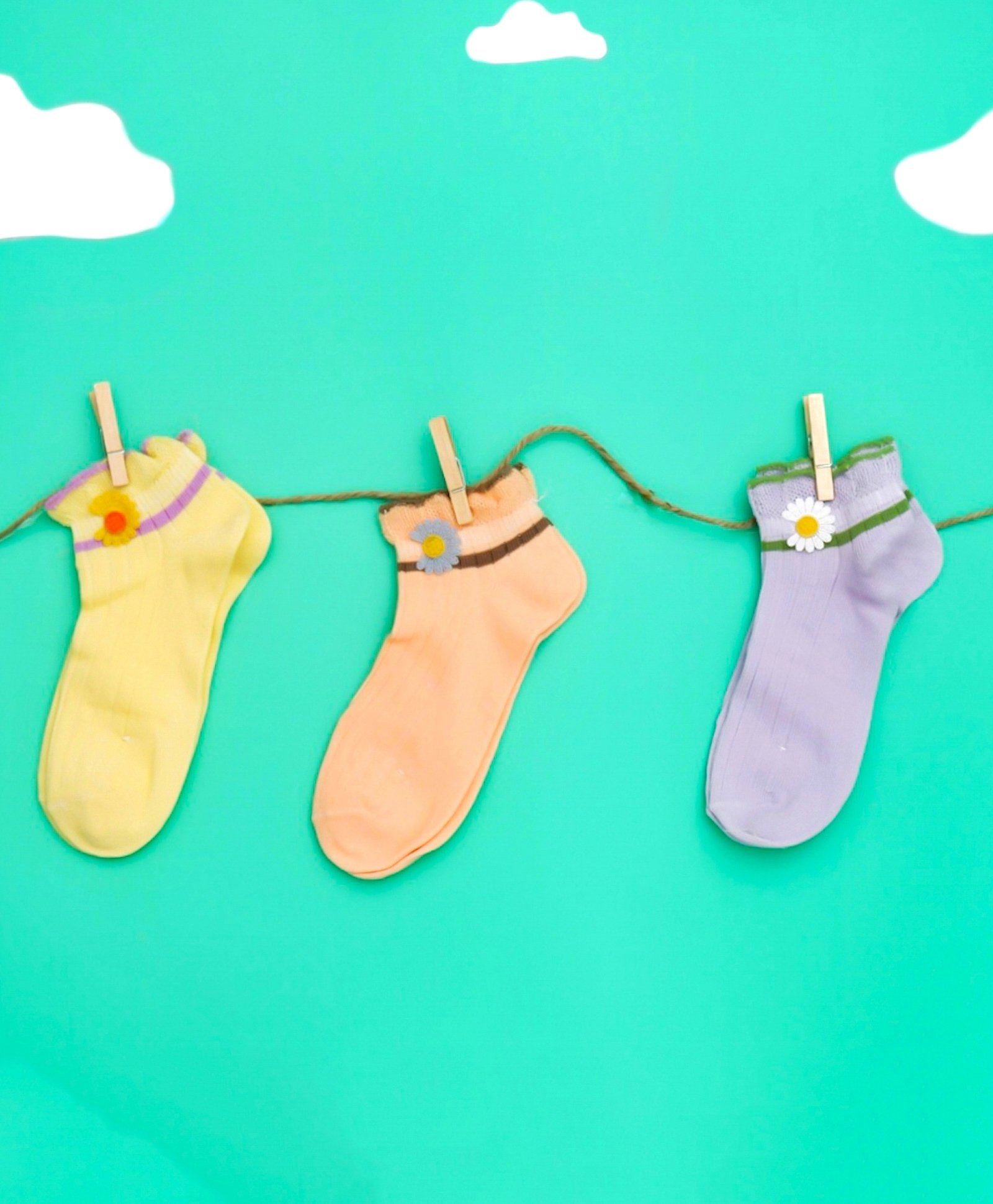 Yellow Bee Cotton Pack Of 3 Floral Designed Socks - Yellow Peach & Purple-picture-18