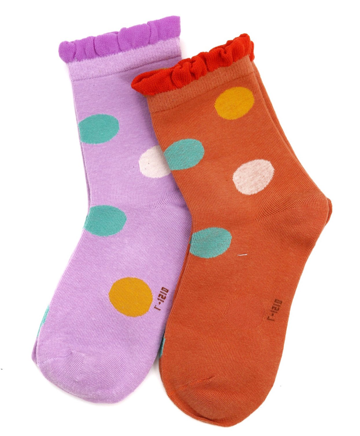 Yellow Bee Cotton Pack Of 2 Polka Dot Designed Socks - Brown & Purple-picture-13