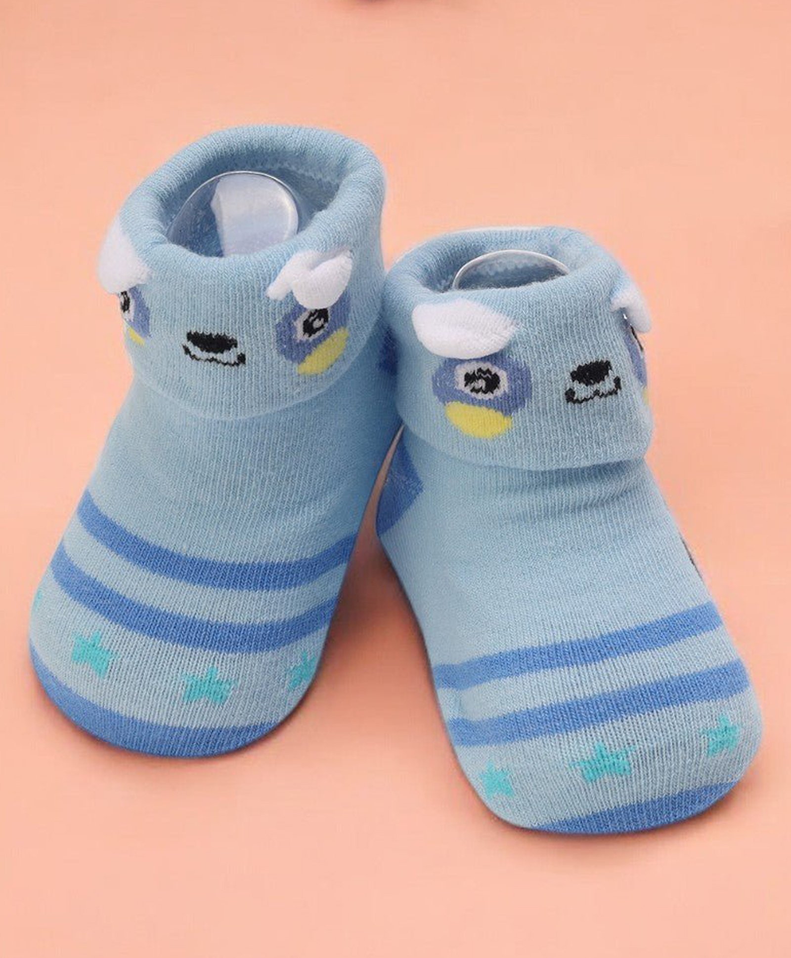 Yellow Bee Cotton Animal Designed & Applique Detailed Socks - Blue-image-34