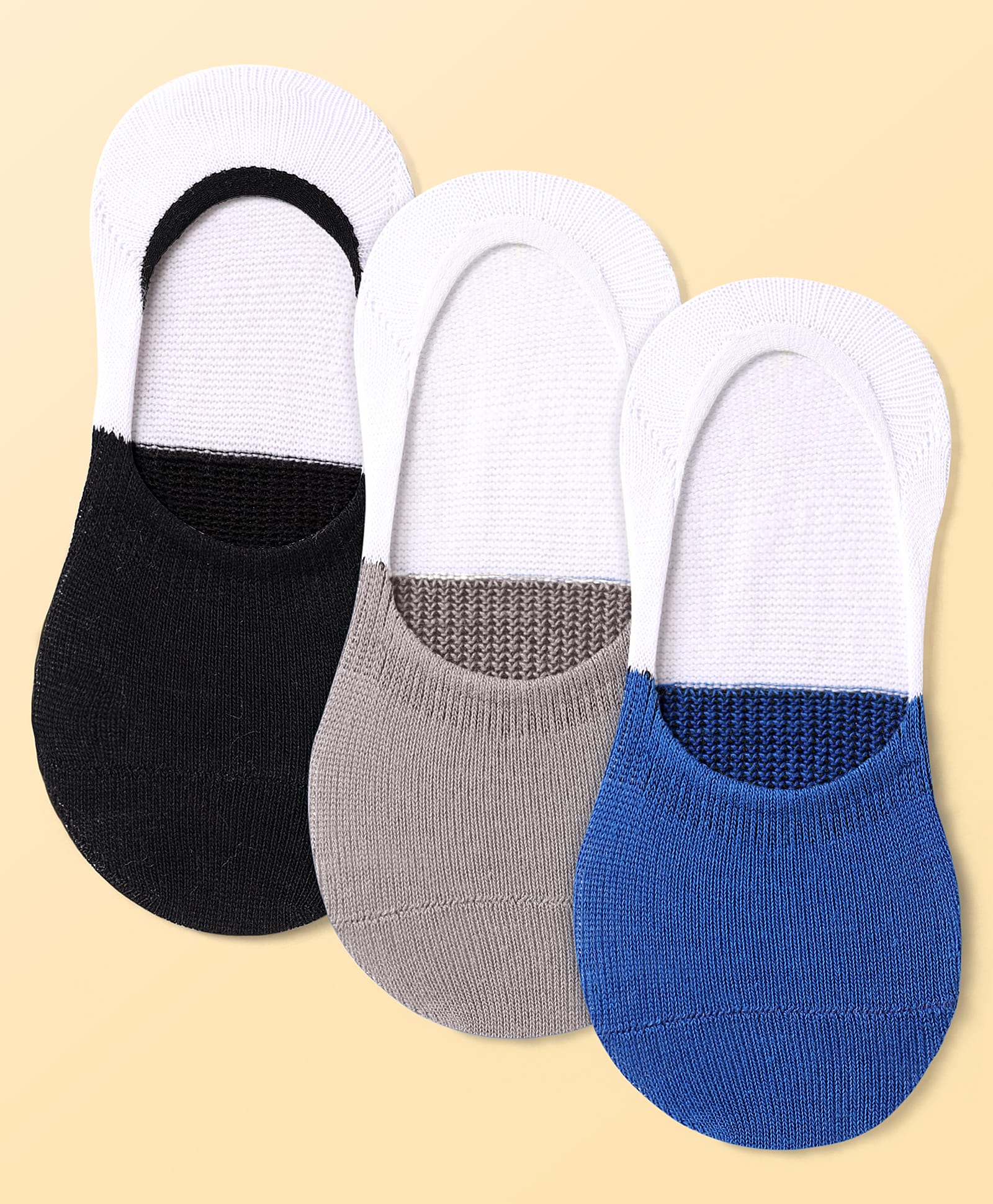 Pine Active Cotton Knit No Show Slip In Socks - Black Grey & Blue-image-44